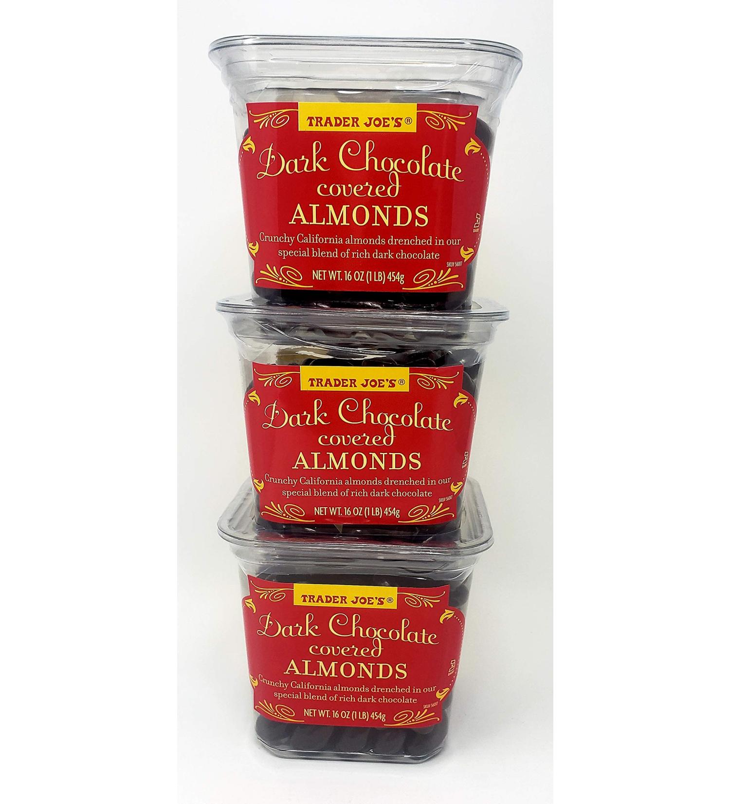 Trader Joe's Dark Chocolate Covered Almonds - 3 Pack, 16 oz Tub - 48 oz Total - Buy Online on GoSupps.com