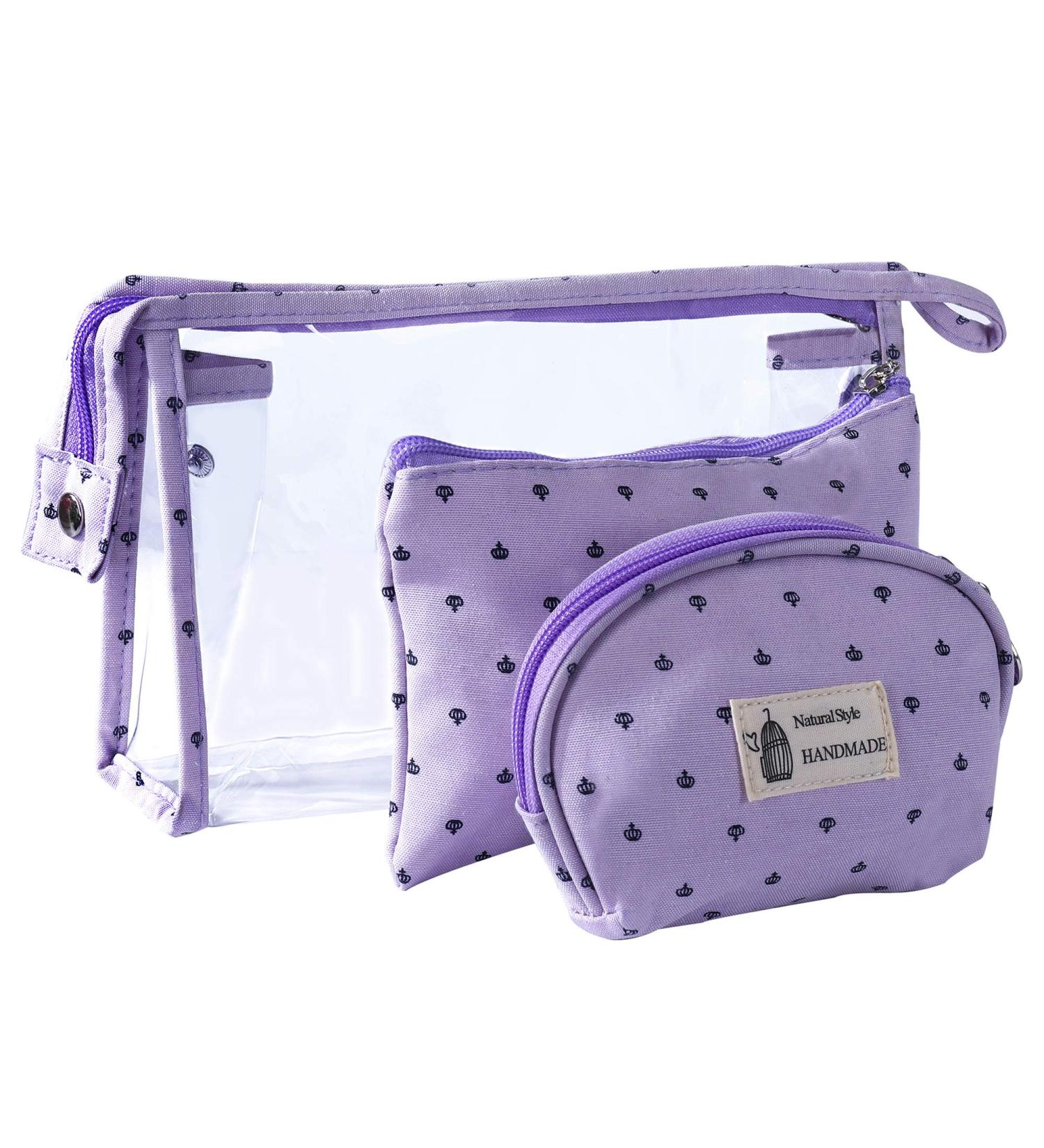 Shop 3-Piece Waterproof PVC Cultural Bag Set - Transparent Makeup & Cosmetic Bags for Women - Purple Travel Wallet - Buy Online on GoSupps.com