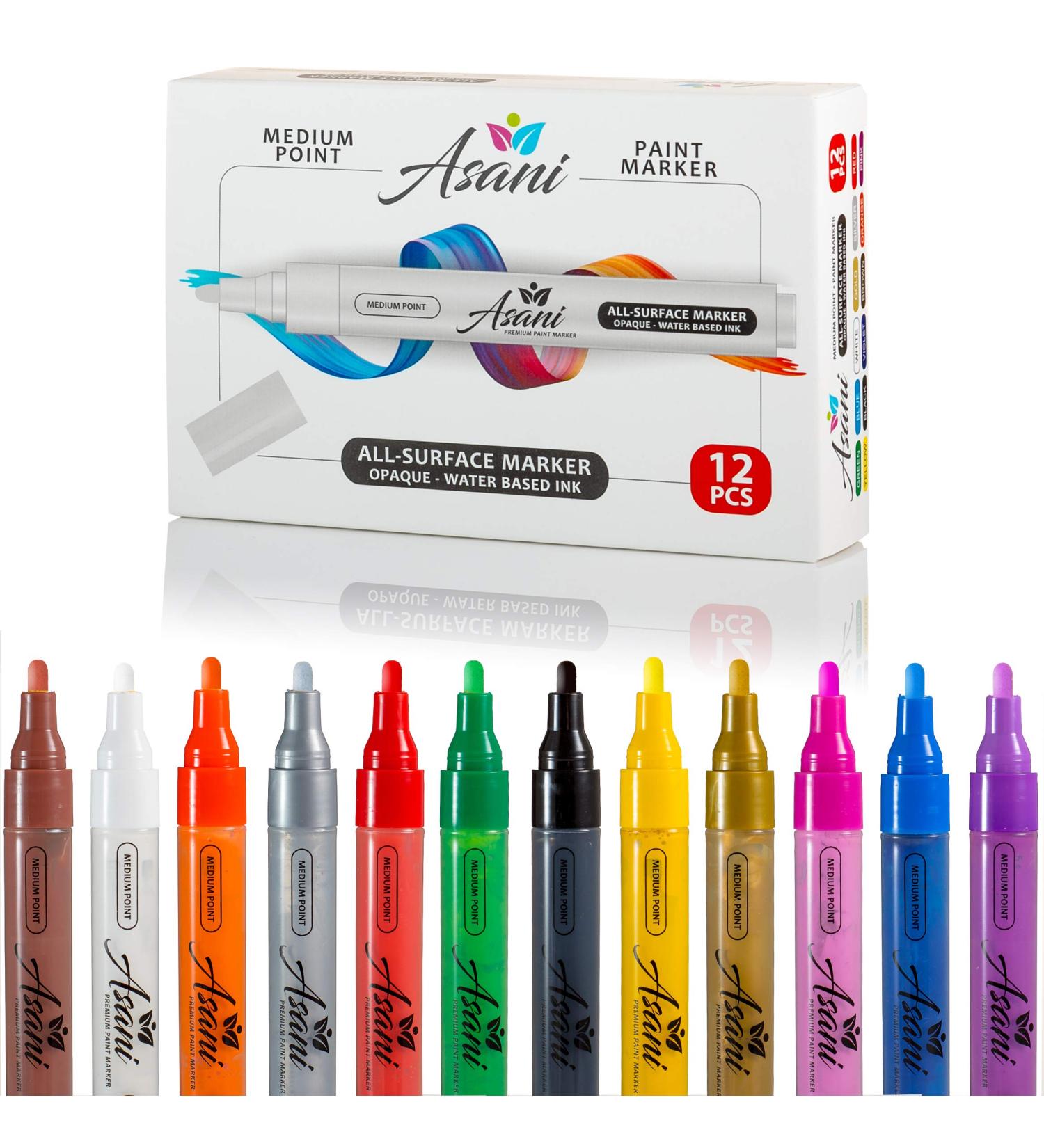 12-Color Acrylic Paint Pens | For Rock, Glass, Wood, Porcelain, Ceramic, Fabric, Paper | Medium Point Markers for Calligraphy, Kindness Rocks, Mugs | Arts and Crafts Supplies - Buy Online on GoSupps.com