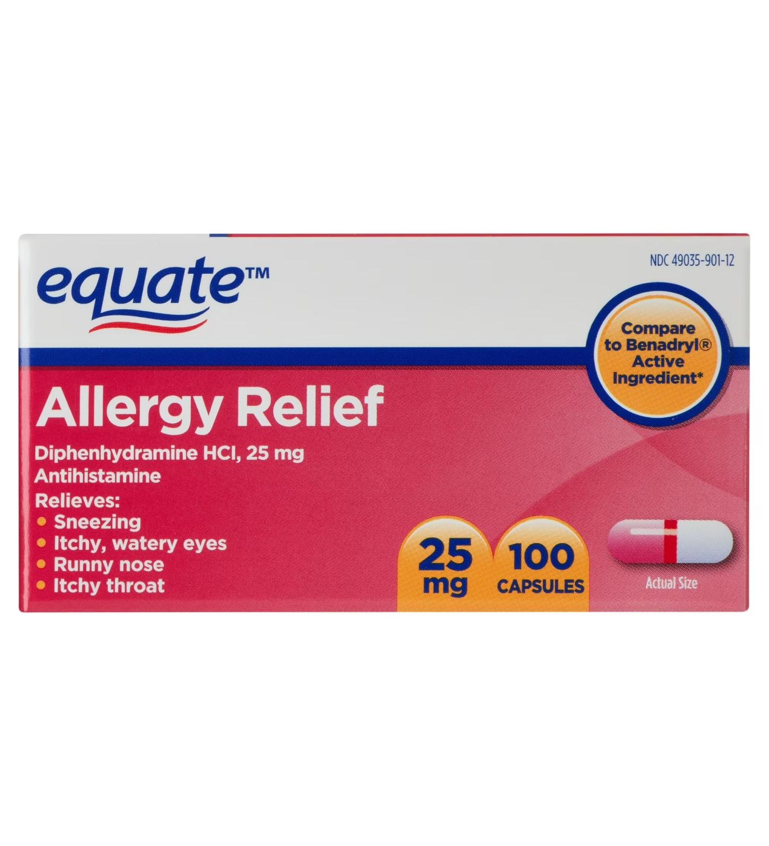 Allergy Relief Diphenhydramine HCl | Diphenhydramine Hydrochloride | 25mg Antihistamine Capsules 100 Count - Buy Online on GoSupps.com