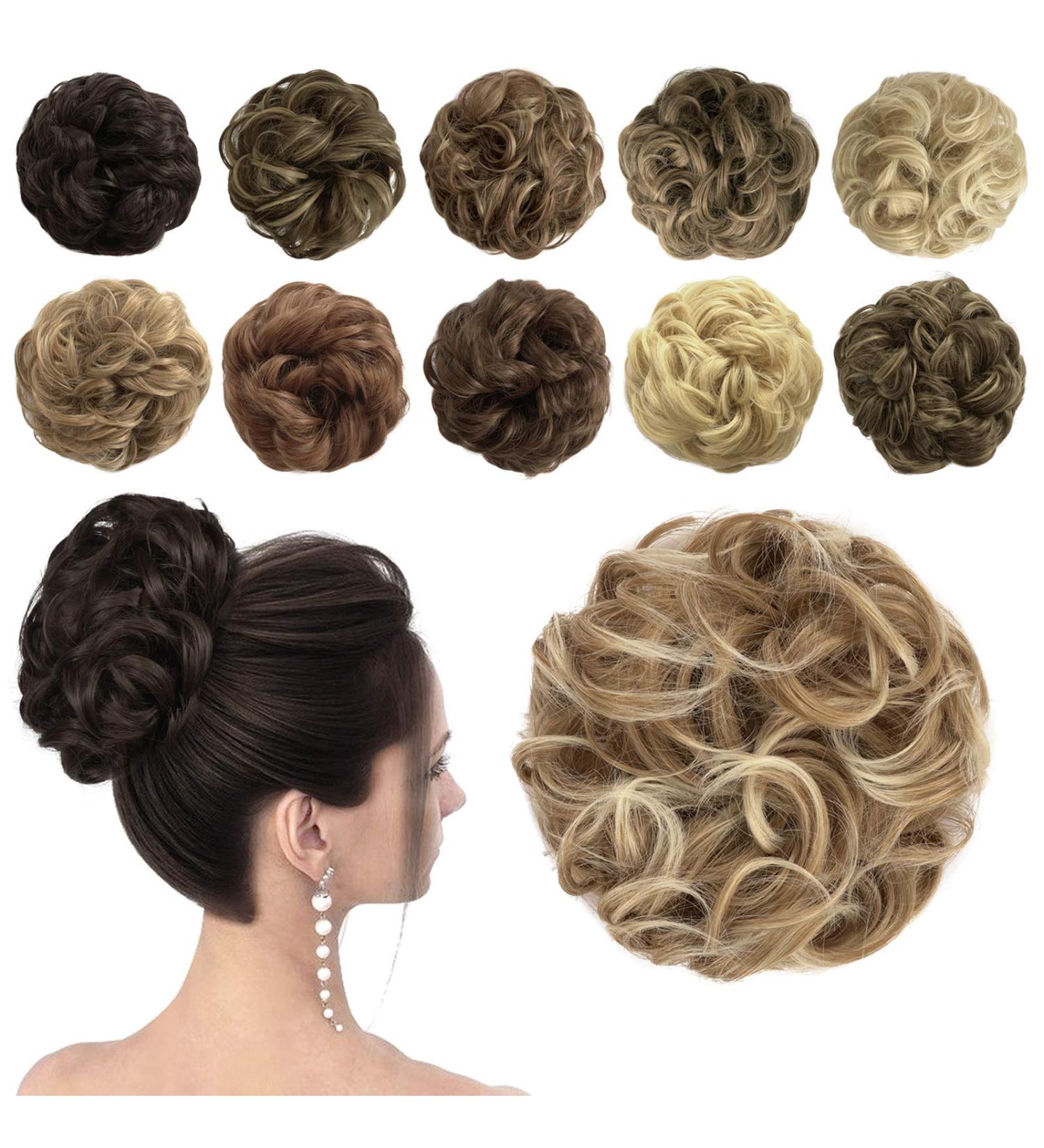 Sofeiyan Hair Part Hair Tie Updos - Wavy Messy Chignon & Extensions for Women - Dark Blonde & Bleaching Blonde 60g - Buy Online on GoSupps.com