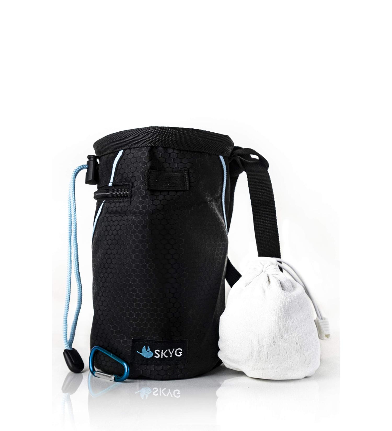 SKYG Chalk Bag for Rock Climbing with Refillable Chalk Ball - 2.3 oz - Belt, Carabiner Clip, Brush Loop, 2 Zippered Pockets - Ideal for Climbing, Bouldering, Gymnastics, Cross Fit - Buy Online on GoSupps.com