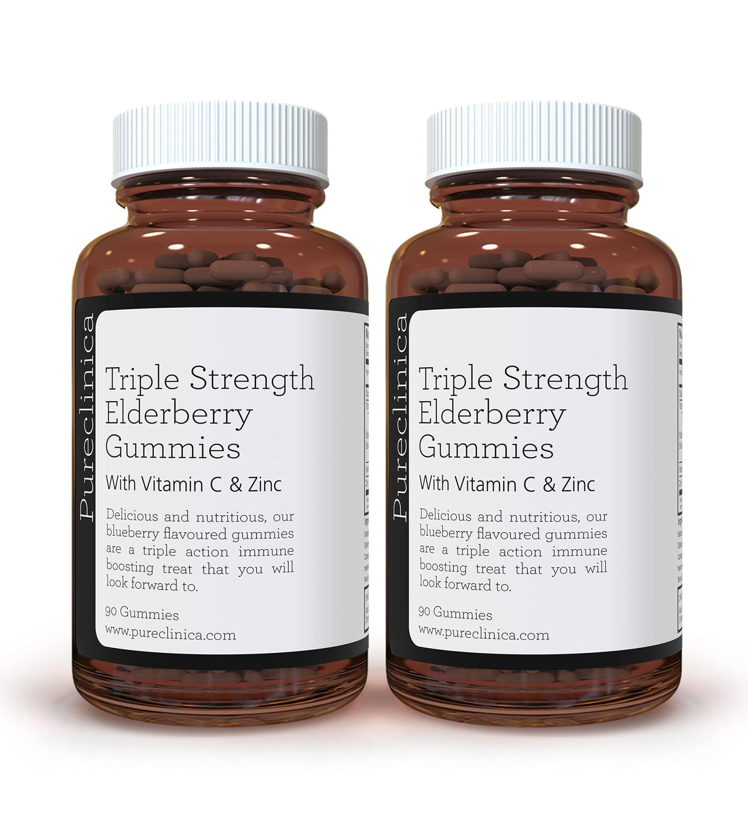 Triple Strength Immune Support - Elderberry Fruit Gums with Vitamin C & Zinc | 180 Count (2 Bottles) - Up to 6 Months Supply - Buy Online on GoSupps.com