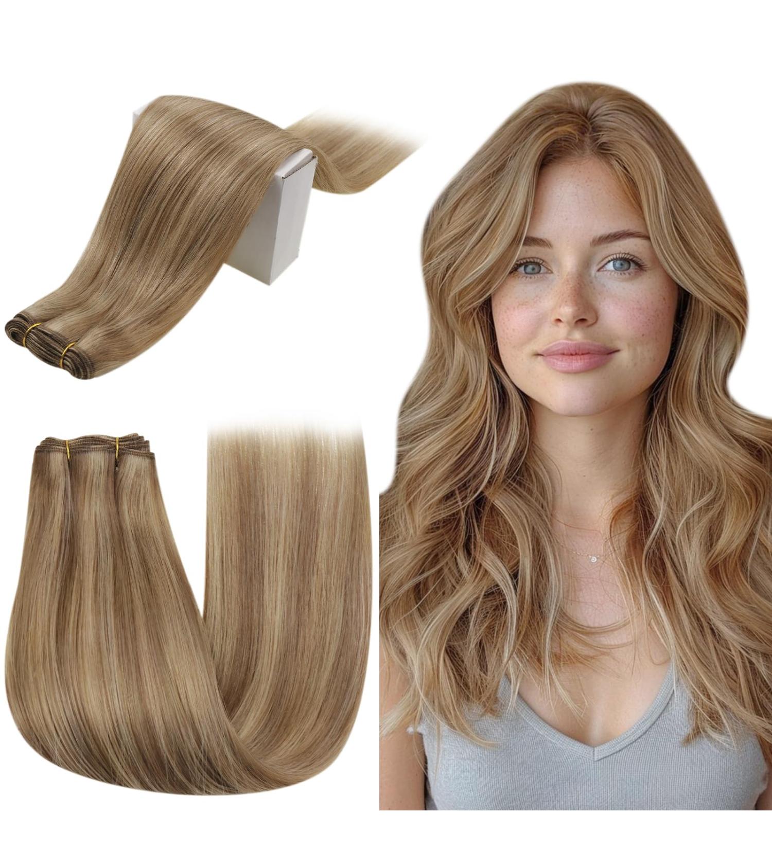 Buy Runature Real Hair Extensions - Brown & Blonde Highlights 35cm | 100g Seamless Straight Hair #10/16 - Buy Online on GoSupps.com