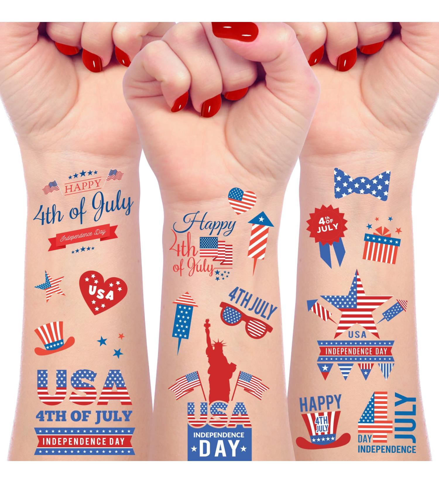 50 Pcs 4th of July Temporary Tattoos for Kids & Adults - Patriotic Independence Day Stickers - Labor Day & Memorial Day Party Favors - Buy Online on GoSupps.com