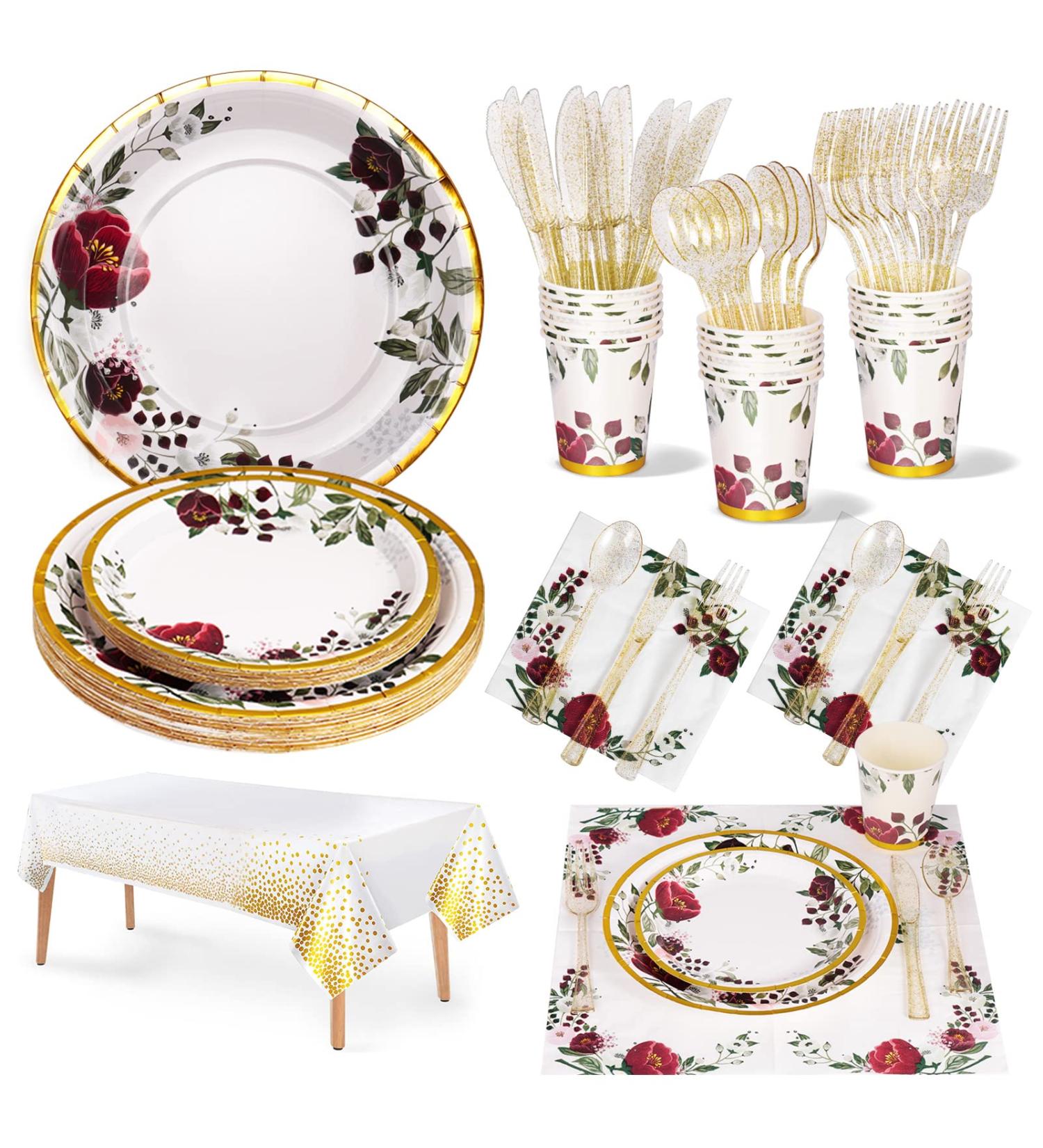 Nkaiso Party Tableware Set Floral Theme Birthday Party Supplies 141 pcs Paper Plates and Napkins Cups Flower Plates Napkins Party Dinnerware for Wedding Shower Engagement Wedding -20 Guests Floral B - Buy Online on GoSupps.com