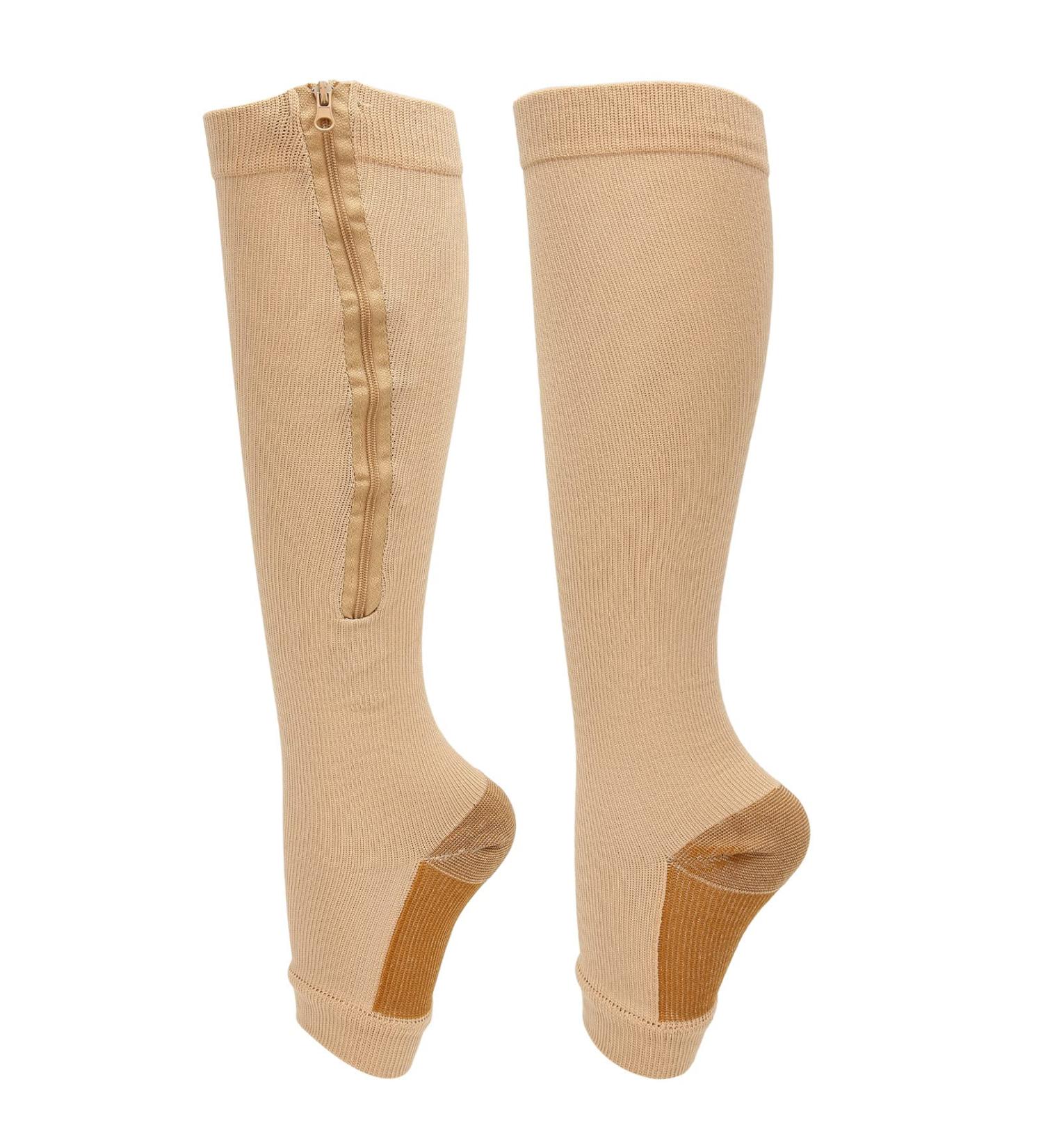 Shop Zipper Compression Socks for Women Soft Nylon Open Toe Washable & Reusable | S/M-TEINT - Buy Online on GoSupps.com