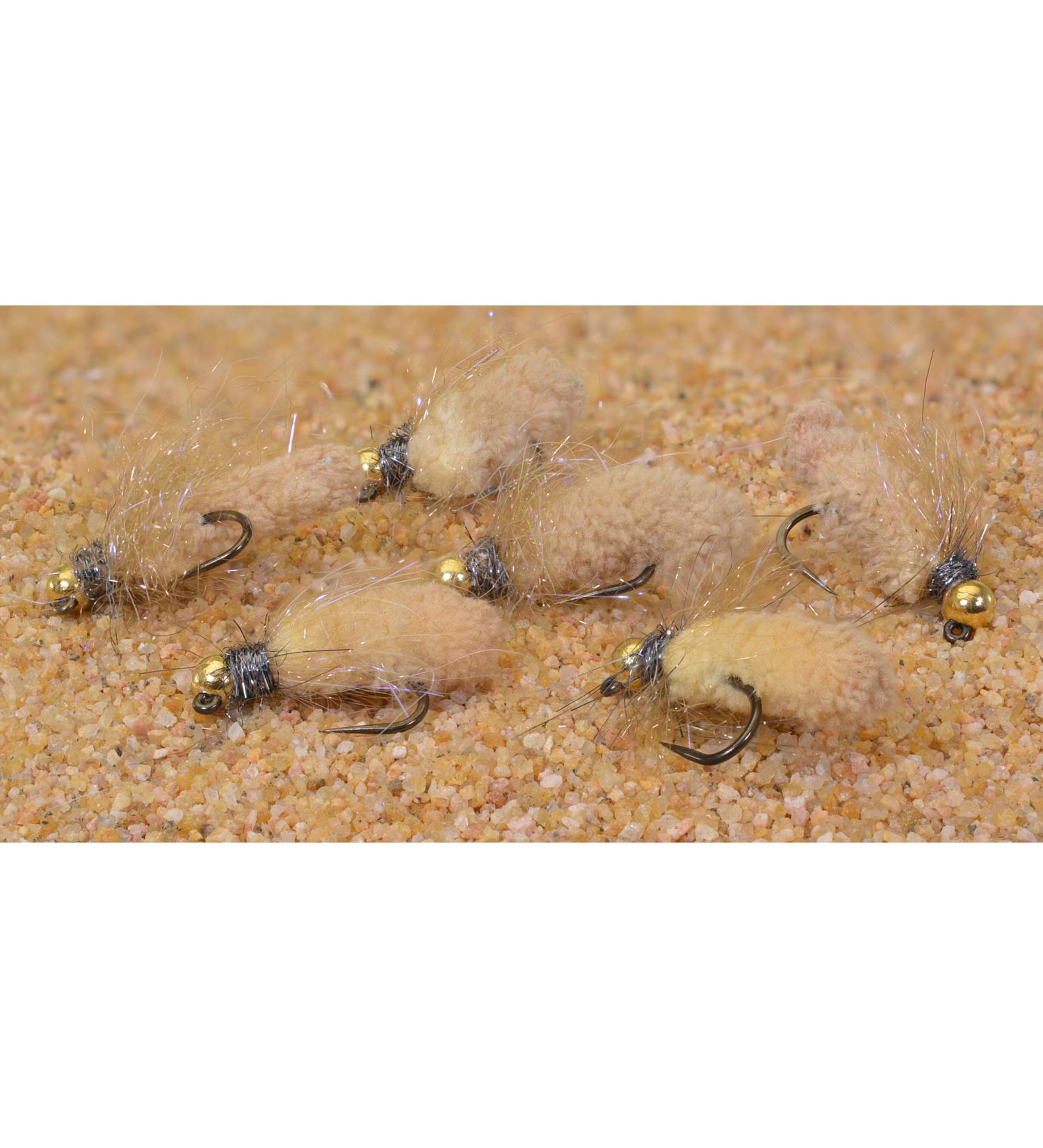 Tungsten Mop Jig Fly Size #10 - Euro Nymph Tied on Hanak Hooks - 6ct Pack Tan Hook #10