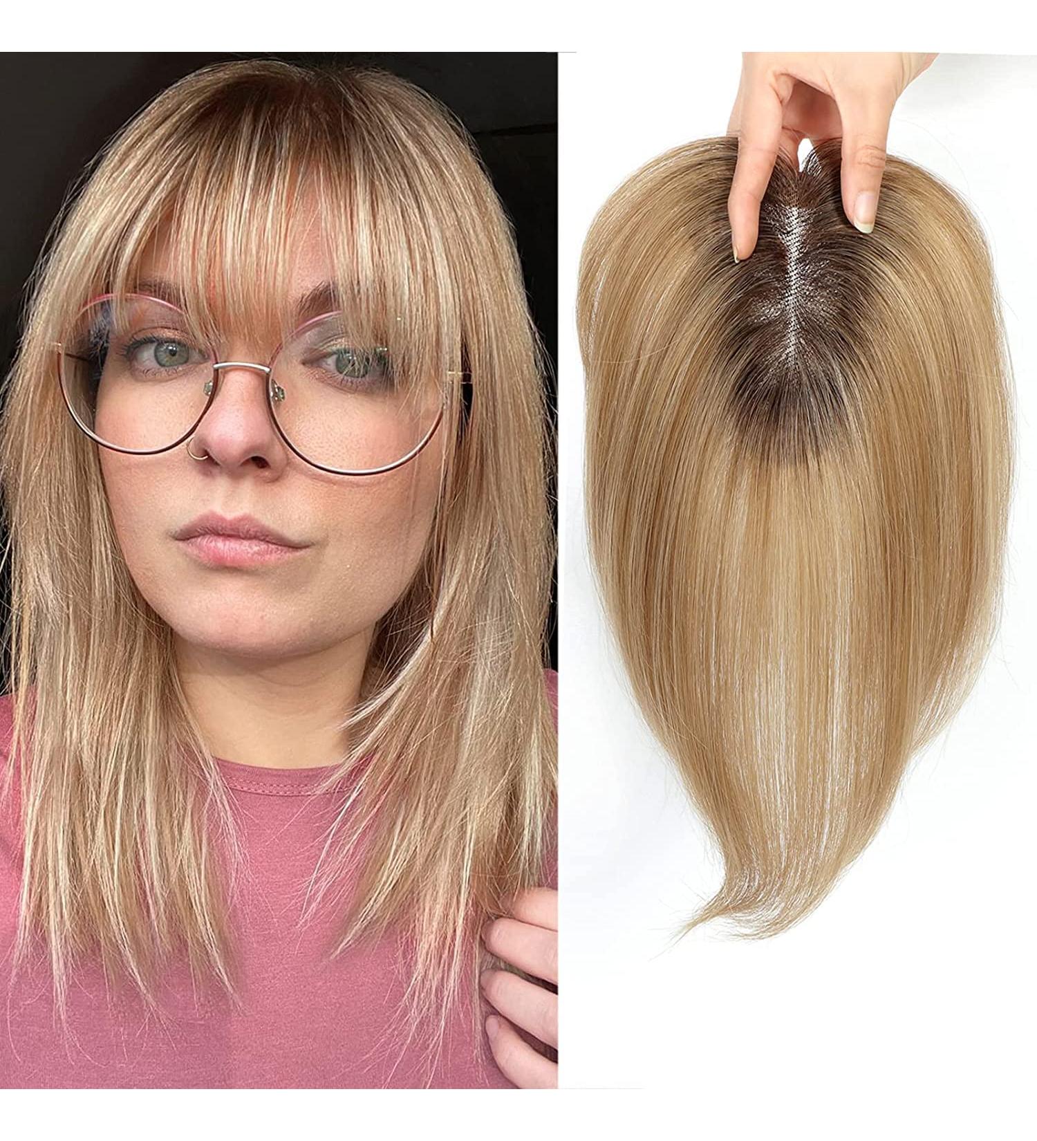 Hair Toppers for Women Real Human Hair Toppers Hair Pieces for Women with Thinning Hair Human Hair Toppers with Bangs Clip in Hair Extensions Ombre Ash Blonde with Dark Roots - Buy Online on GoSupps.com