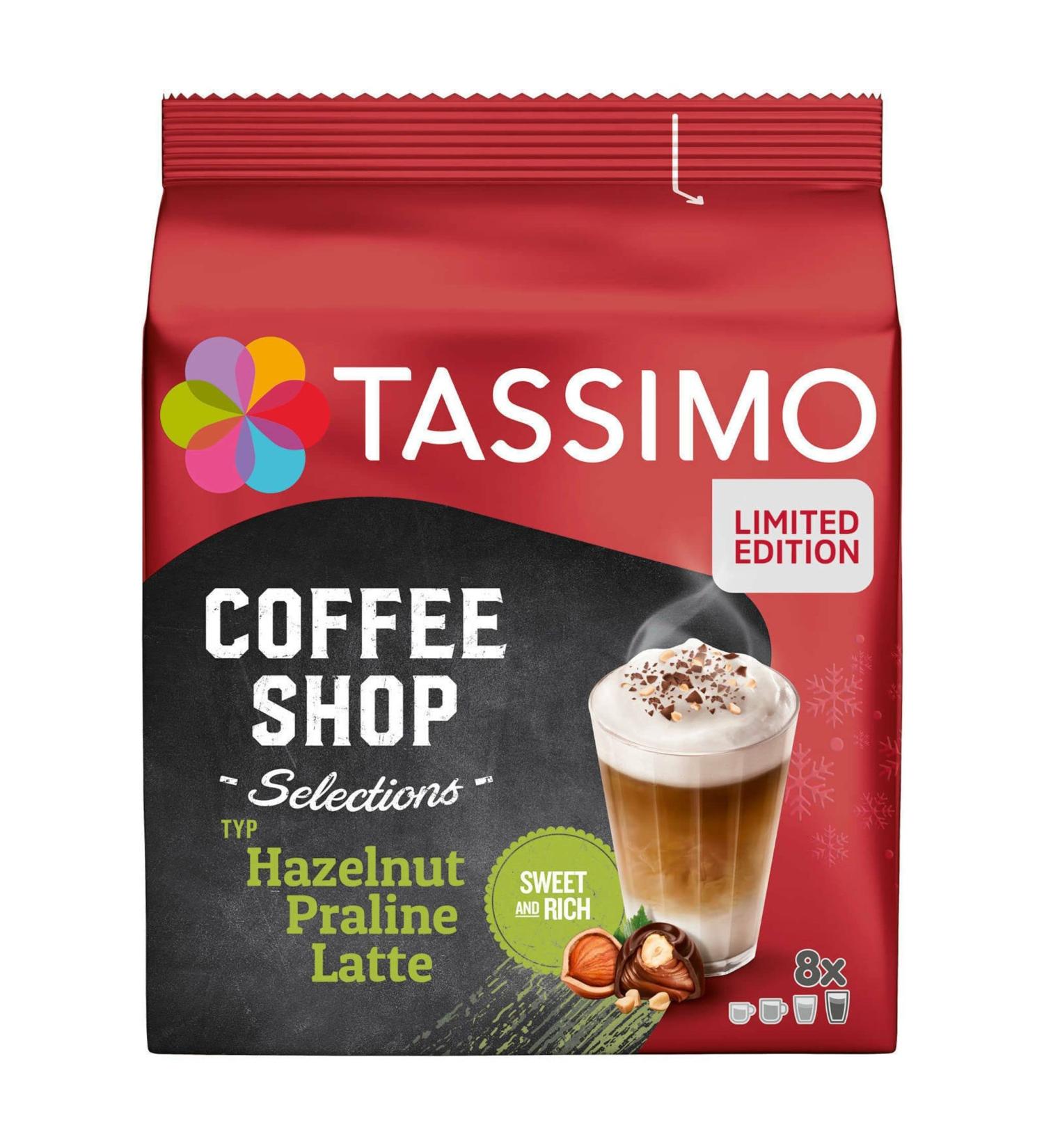Tassimo Hazelnut Praline Latte Pods - 8 Servings (1 Pack) | Coffee Shop Quality | 8 Count - Buy Online on GoSupps.com