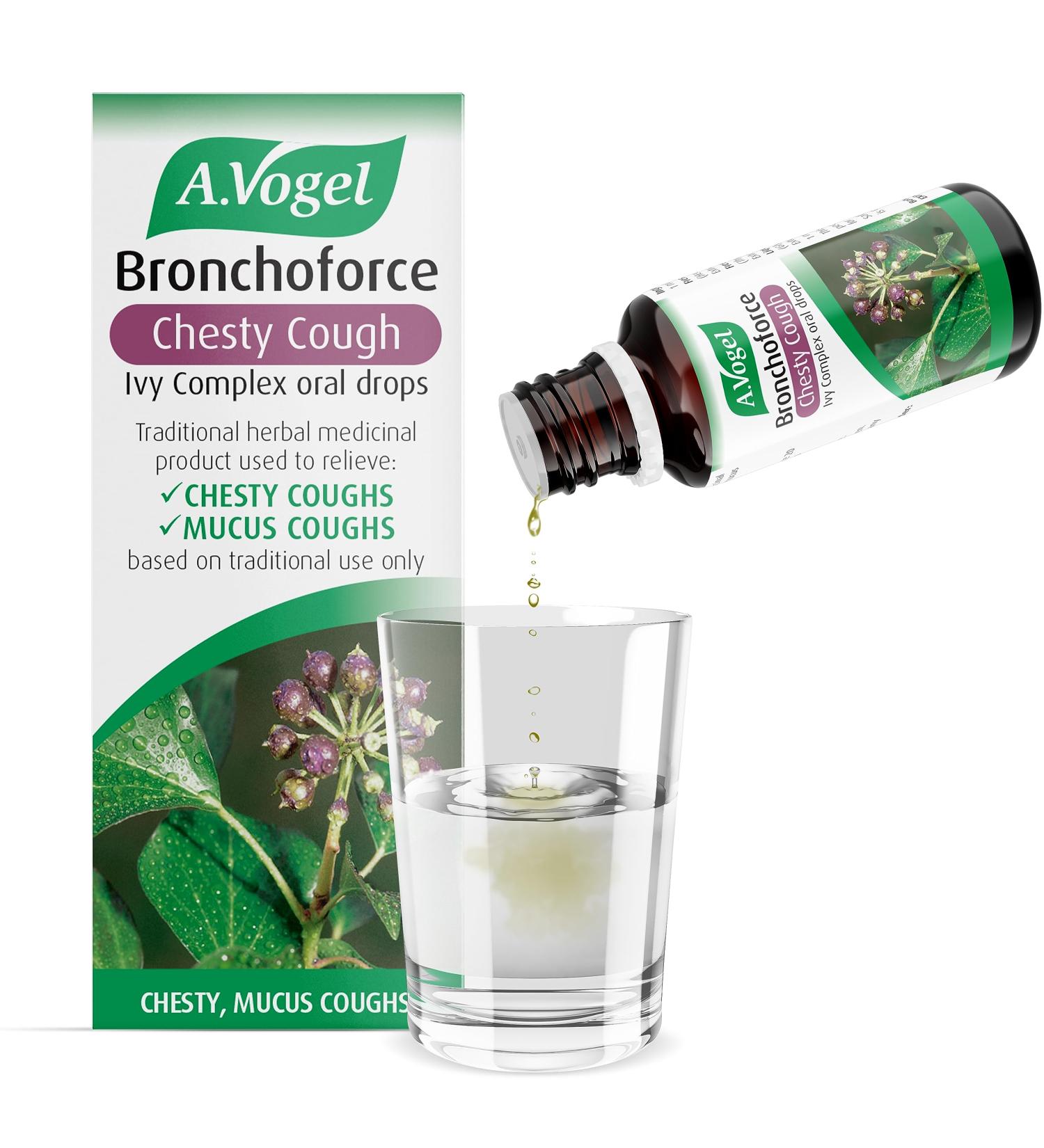 A.Vogel Bronchoforce Chesty Cough Medicine for Adults | Mucus Cough Relief | Ivy Complex Oral Cough Drops | 50ml 50 ml (Pack of 1) - Buy Online on GoSupps.com