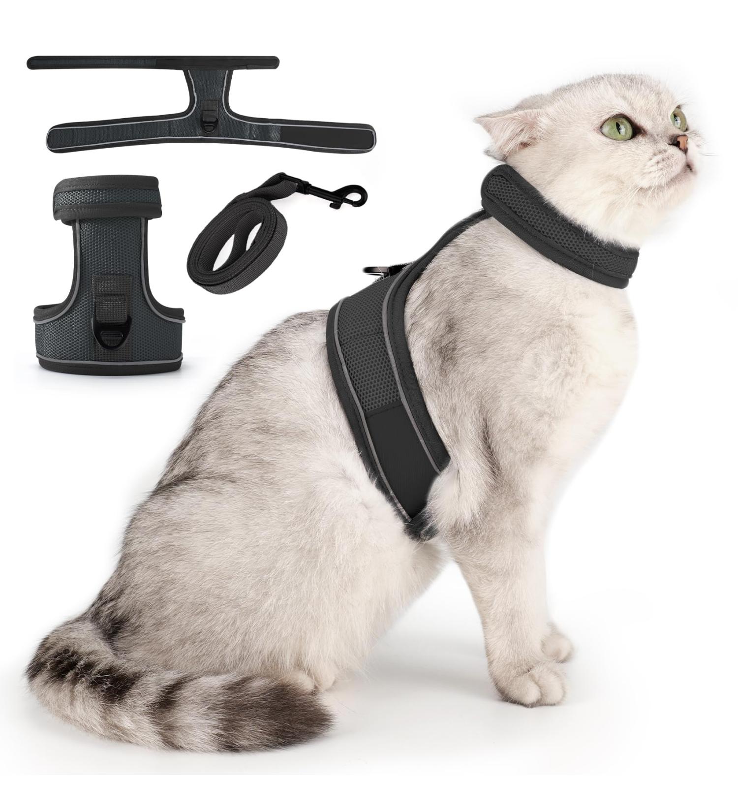 HEYWEAN Cat Harness and Leash Set - Escape Proof Kitten Harness for Outdoor Walking - Adjustable and Reflective - Dark Grey - Sizes S, M, L - Buy Online on GoSupps.com