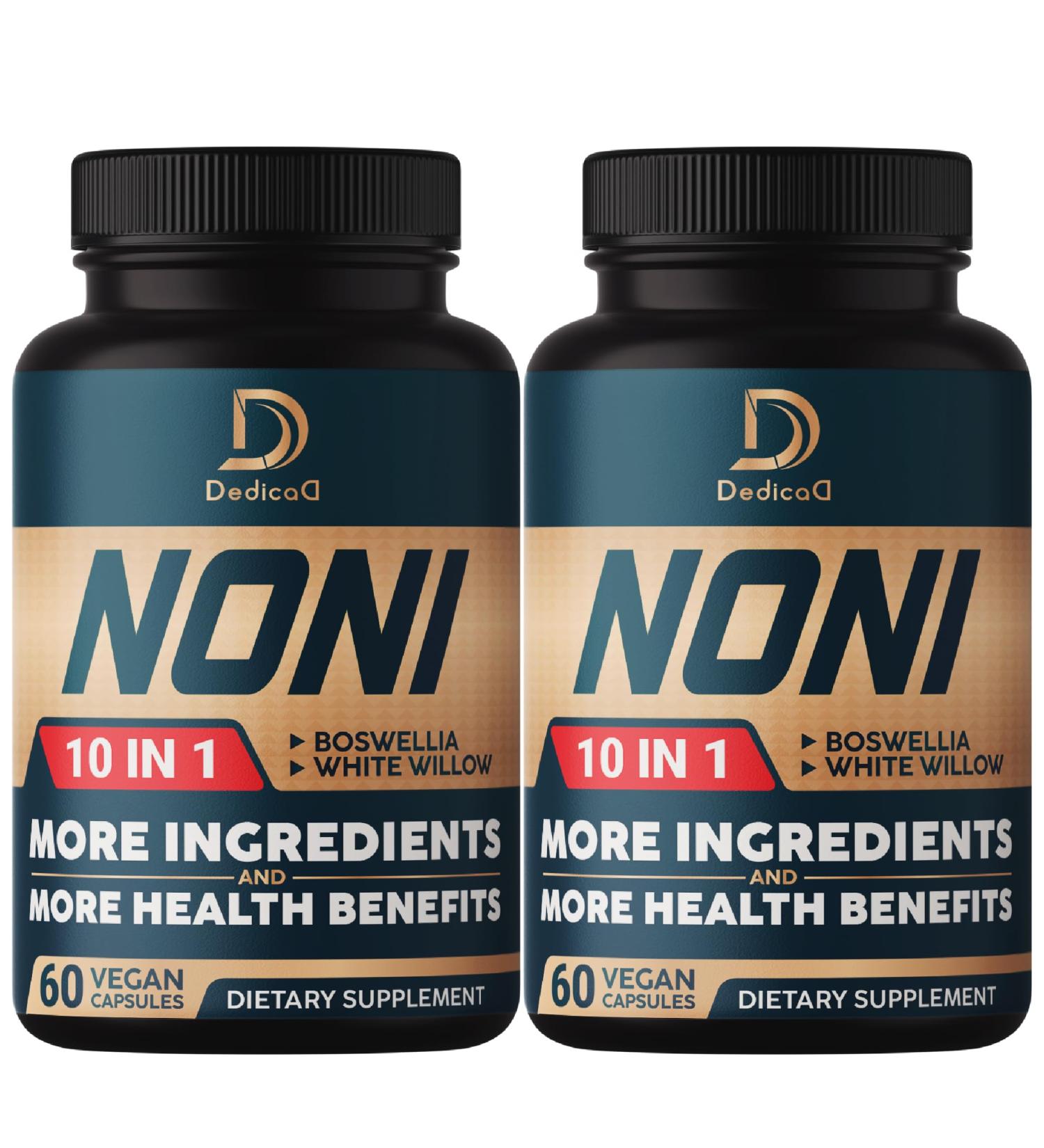 DEDICAD 10in1 Noni Capsules - 4 Month Supply with Elderberry, Boswellia, Turmeric, Ginger & More - Support Muscle, Joint, Digestive & Immune - 2 Packs of 60 Vegan Capsules, Non-GMO & Gluten-Free - Buy Online on GoSupps.com