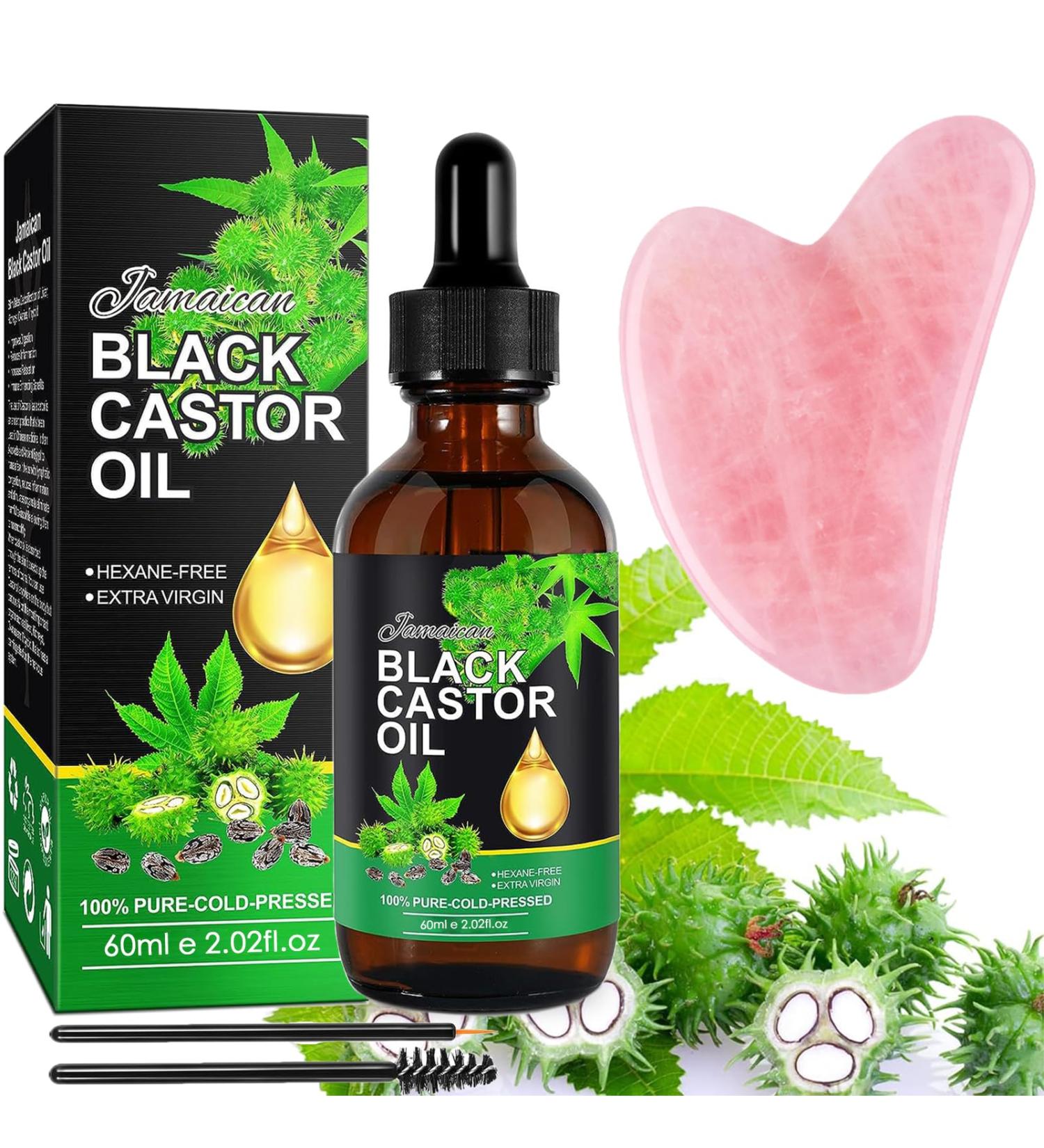 Jamaican Black Castor Oil Black Castor Oil 100% Pure Natural Castor Oil Organic Treatment for Damaged Hair & Dry Skin Cold Pressed Oil for Hair Growth Eyebrows Eyelashes (60ml W/Gua Sha Tools) - Buy Online on GoSupps.com