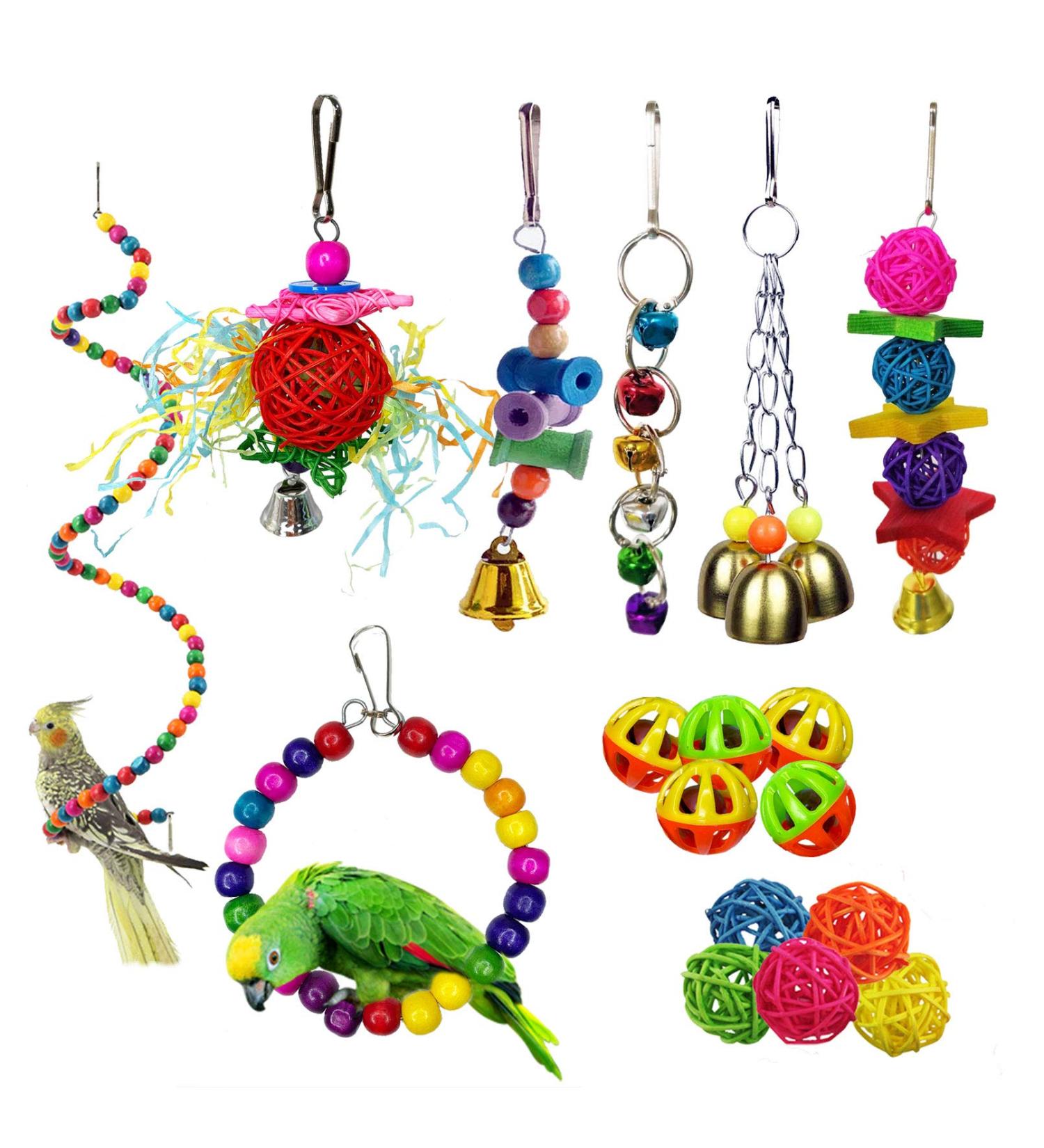 kathson 17 Packs Bird Toys Parrot Swing Chewing Toys Hanging Bell Birds Cage Toys Colorful Toy for Small Parakeets Conures Cockatiels Macaws Finches Love Birds - Buy Online on GoSupps.com