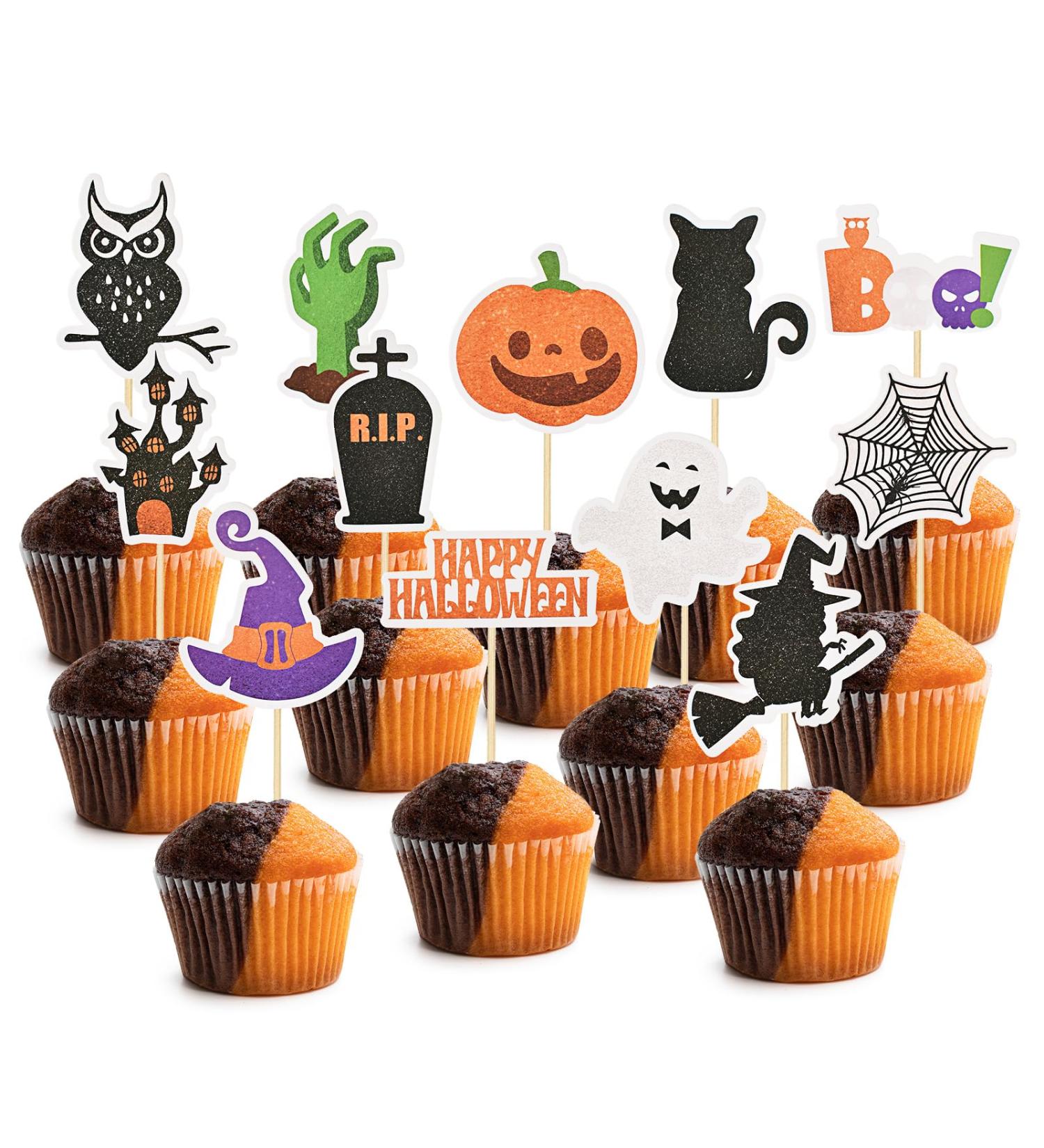 HOKPA Halloween Cupcake Toppers 36 Pcs Witch Ghost Pumpkin Food Cupcake Picks for Halloween Theme Party Festival Decoration - Buy Online on GoSupps.com