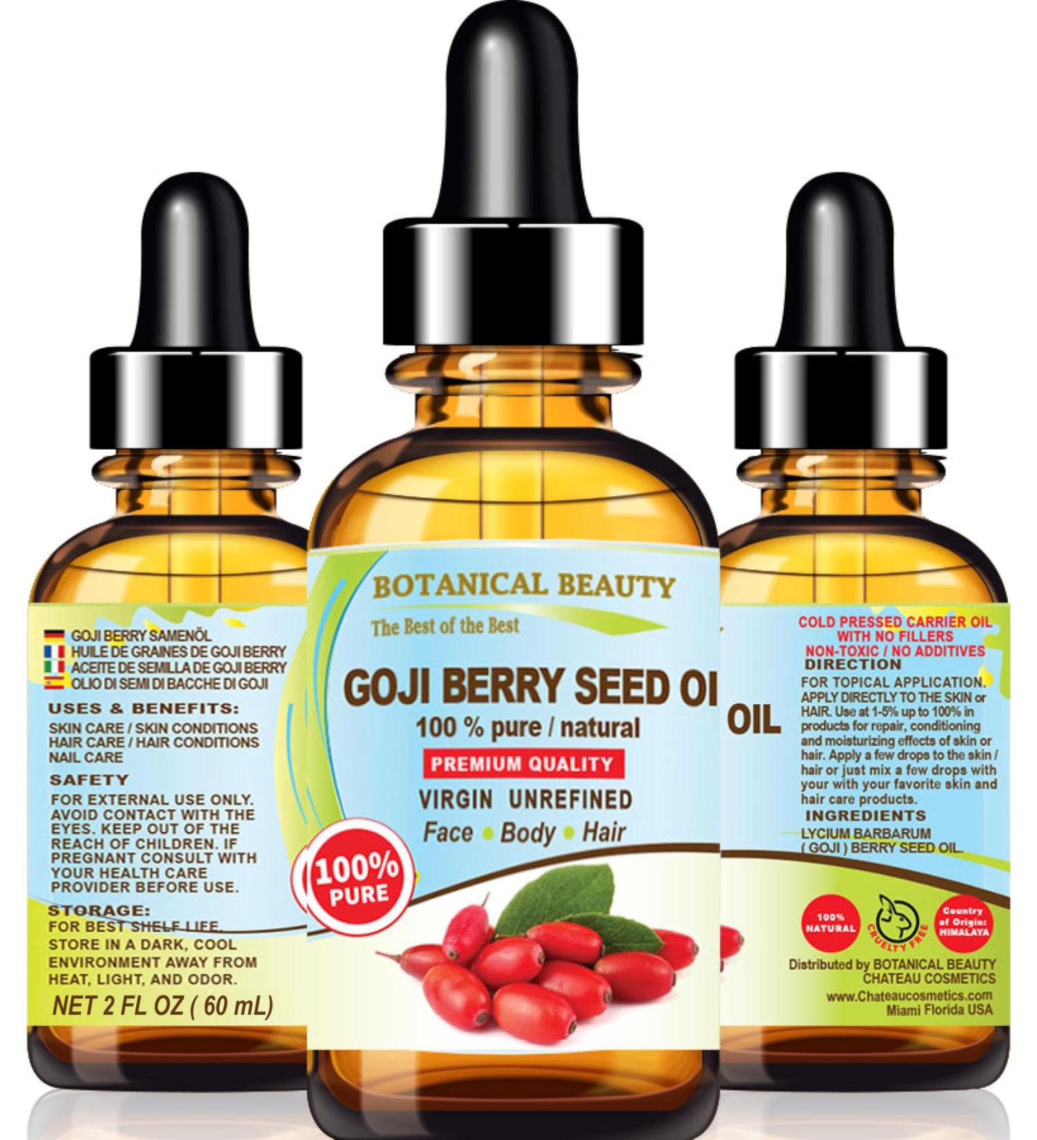 Botanical Beauty GOJI BERRY SEED OIL Lycium Barbarum Himalayan 100% Pure Natural Virgin Unrefined Cold Pressed Carrier Oil 2 Fl. Oz.- 60 ml for FACE SKIN HAIR NAILS - Buy Online on GoSupps.com