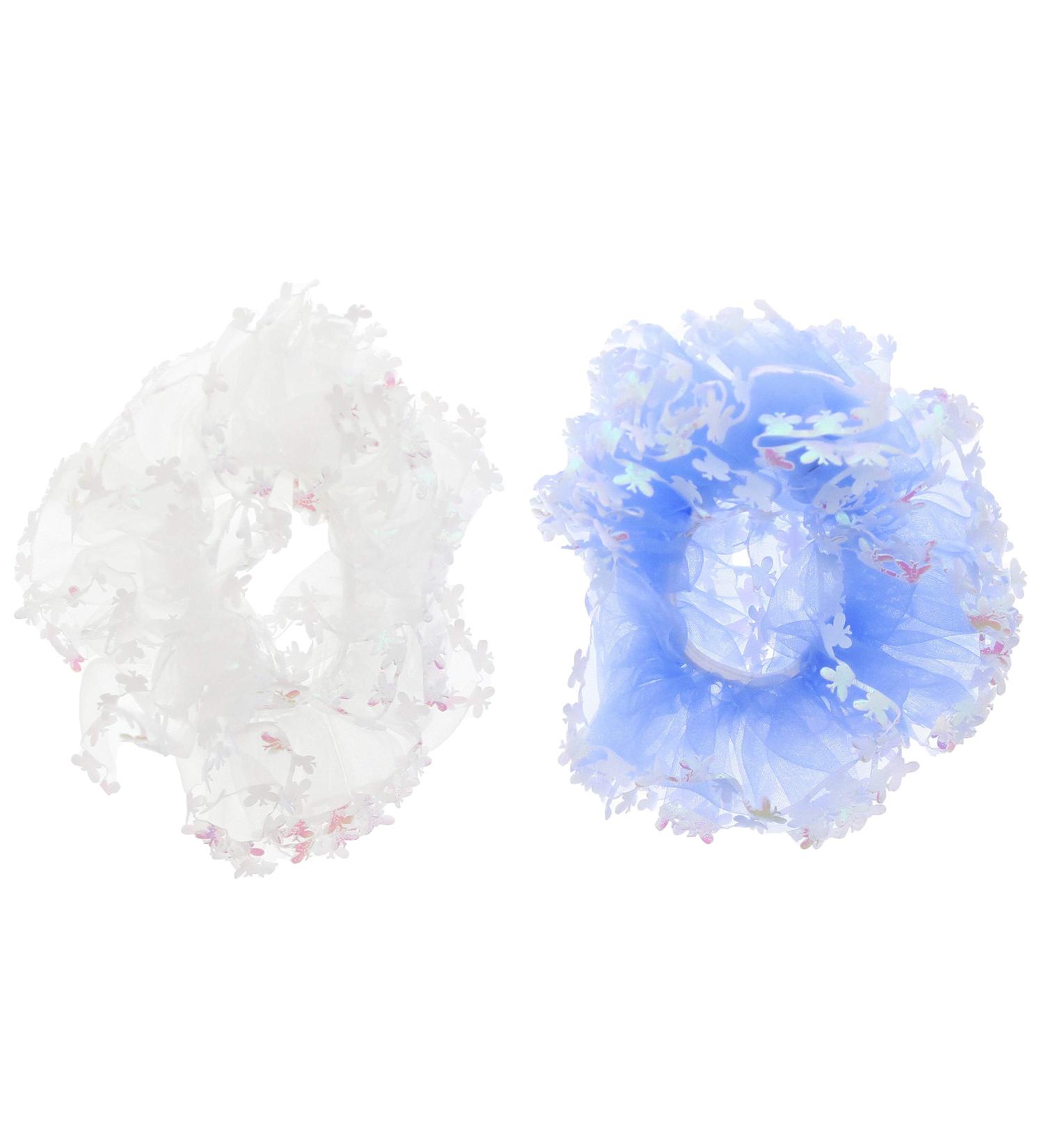 Zac's Alter Ego Set of 2 Soft Chiffon AB Ruffle Hair Scrunchies with Butterflies Baby Blue & White