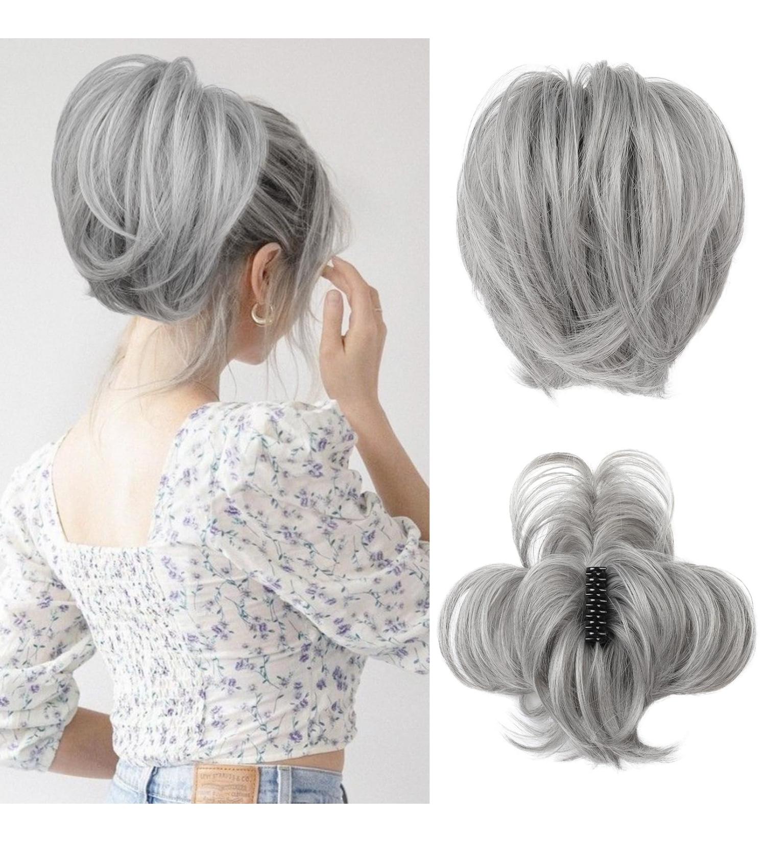 REECHO Messy Bun Hair Piece Claw Clip Short Ponytail Extension - Silver Grey - Buy Online on GoSupps.com