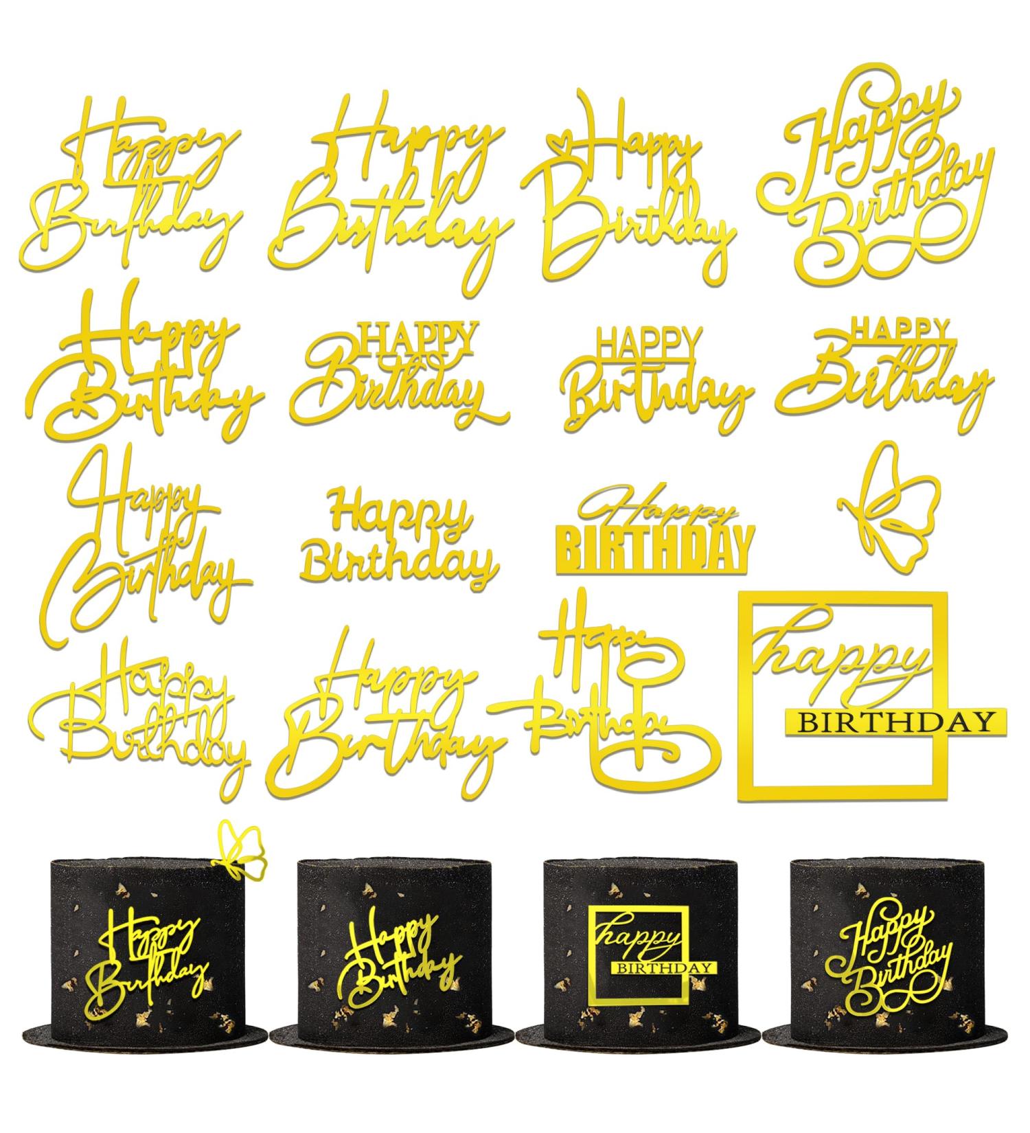 16PCS Happy Birthday Cake Topper with Butterfly Cake Topper Gold Cake Cupcake Insert Pick Set for Birthday Party Decoration Supplies - Buy Online on GoSupps.com