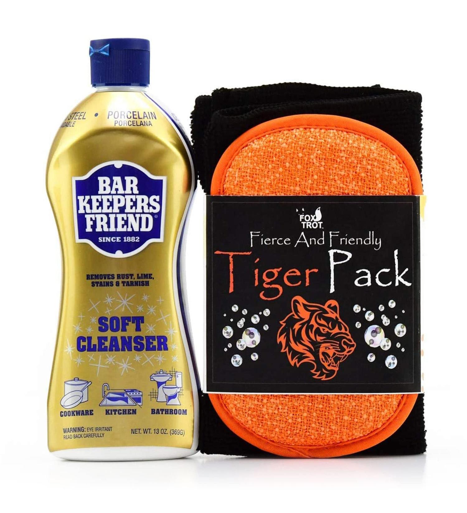 Bar Keepers Friend Soft Cleanser 13oz Cookware Cleaner Bundle with Microfiber Towel & Sponge - Bleach-Free Pot and Pan Cleaning Solution - Buy Online on GoSupps.com