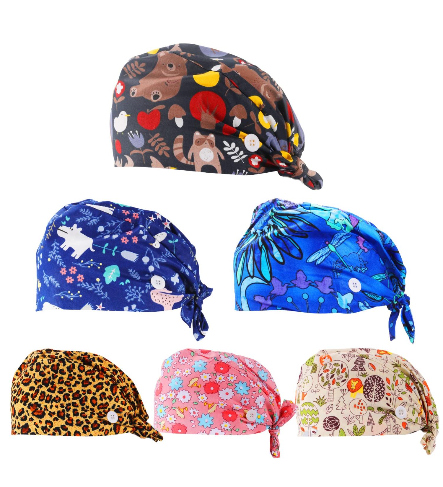 Annhua Women's Working Hat with Buttons - Adjustable Scrub Caps 6 Pcs - Buy Online on GoSupps.com