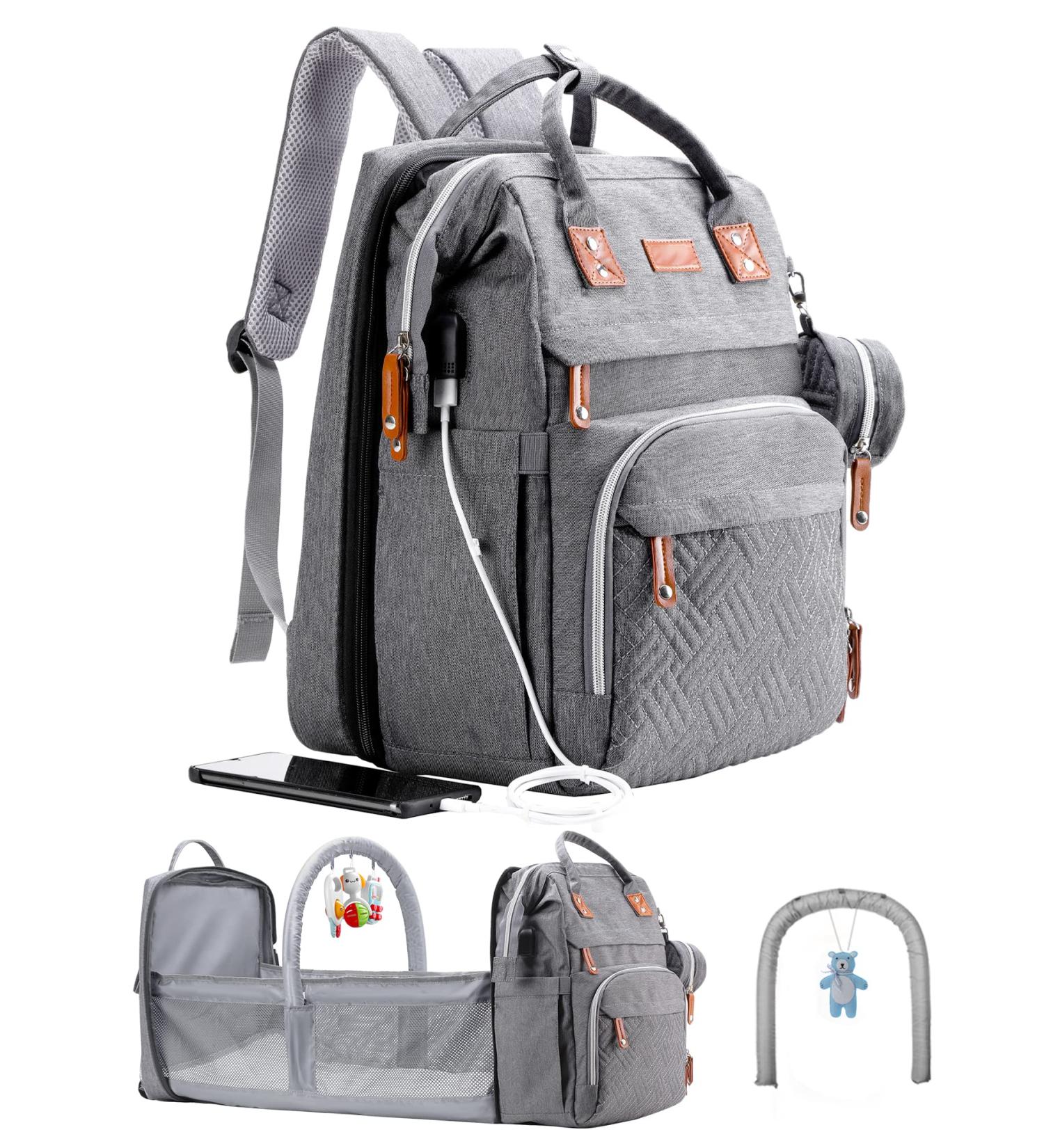 Large Diaper Bag Backpack with Changing Station | Waterproof, USB Charging Port, Pacifier Case | Multifunctional Diaper Bag for Boys - Light Grey Upgrade - Buy Online on GoSupps.com