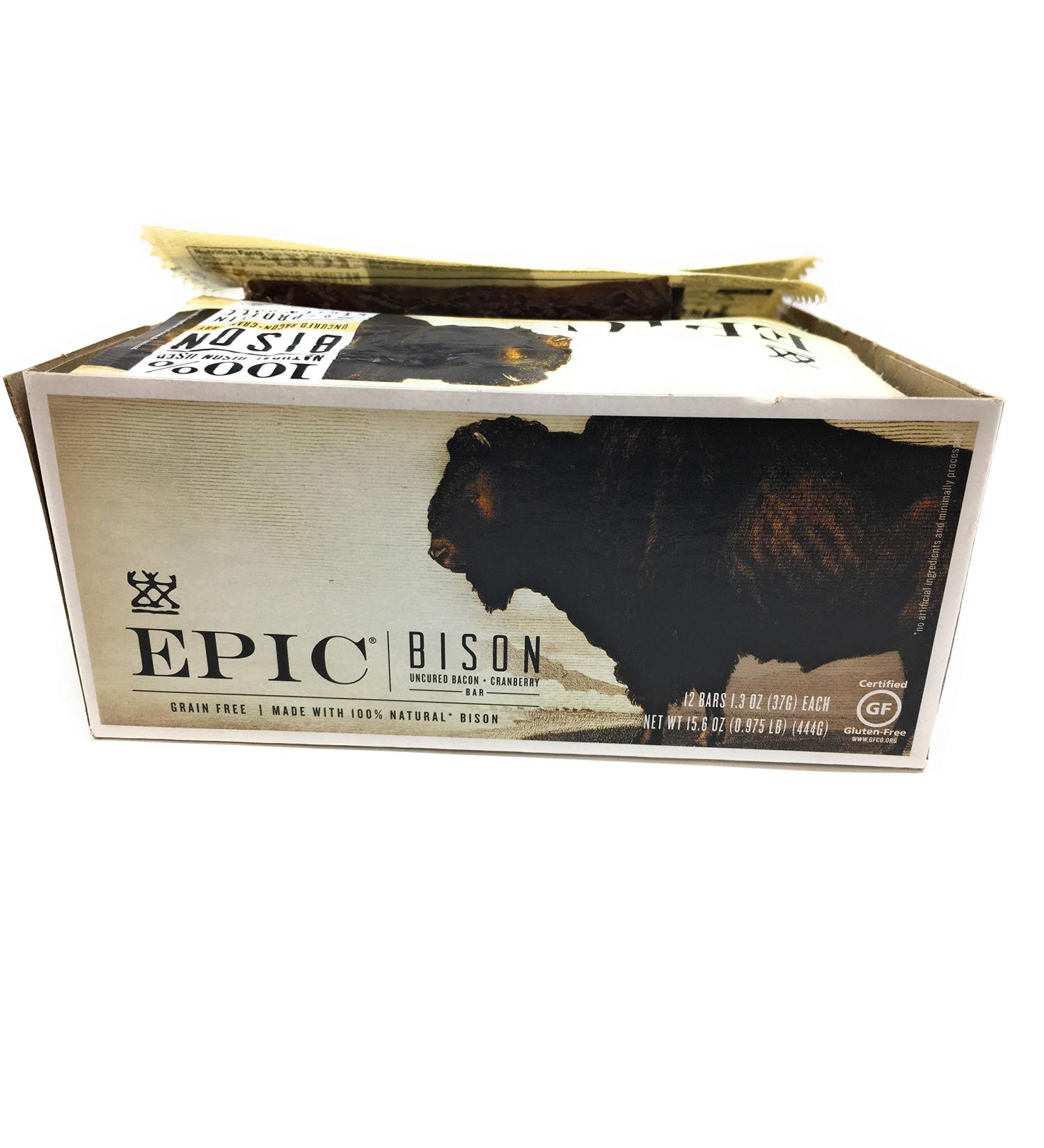 Epic Bison Uncured Bacon Cranberry Bars - 12 Pack, 1.3 oz Each - Protein Snack - Buy Online on GoSupps.com