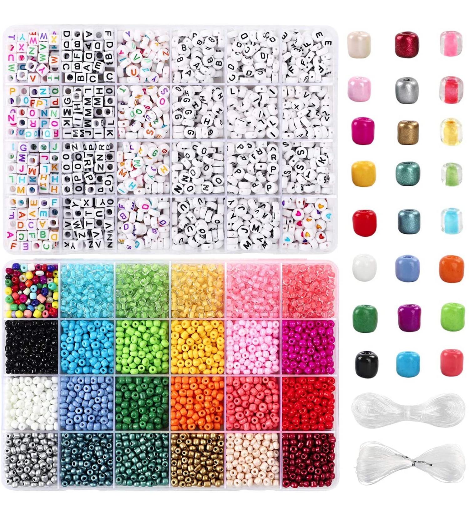 UOONY 8800pcs Beads Kit for Bracelet Making & Crafts - Glass Seed Beads, Letter Beads, Crystal String, Elastic String - Buy Online on GoSupps.com