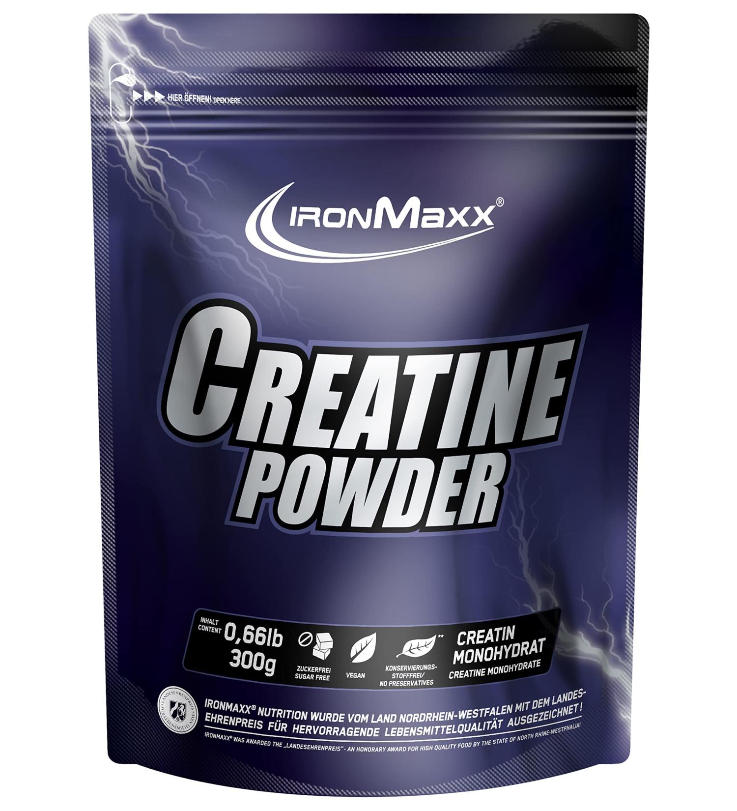 Buy Ironmaxx Creatine Monohydrate Powder 300g - Vegan Sugar-Free 5000mg Per Portion - Optimize Fitness & Performance - Buy Online on GoSupps.com