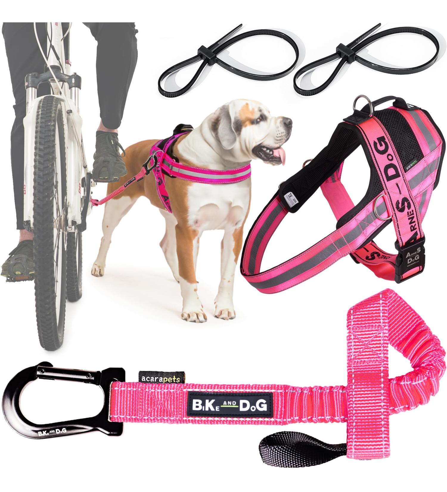 Shop Patented XL Pink Dog Leash & Harness for Biking - Includes 3-Ring Dishes & Special Bicycle Bridles - Buy Online on GoSupps.com