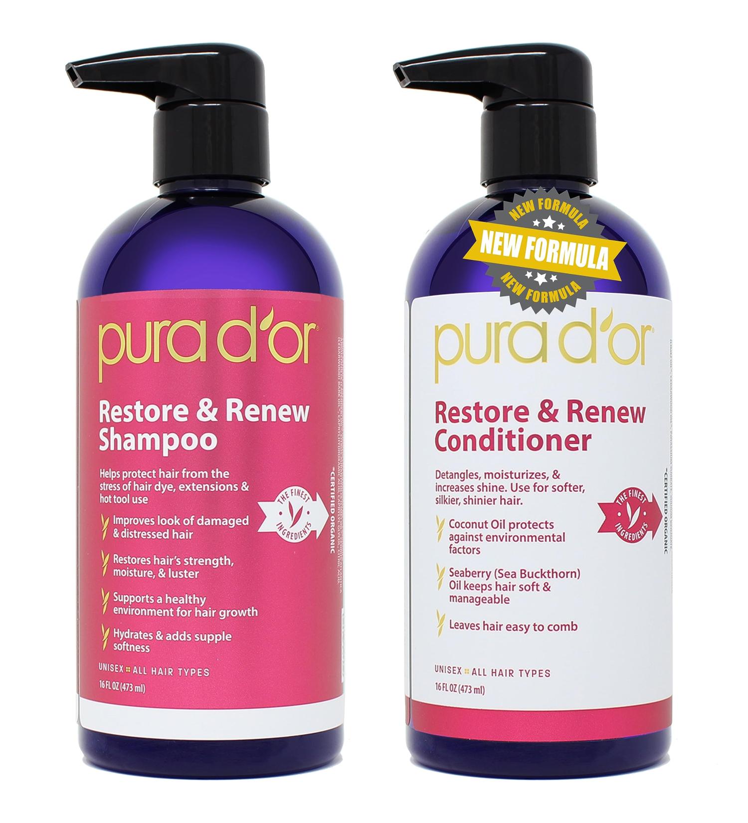 PURA D OR Restore & Renew Shampoo & Conditioner Set | Organic Aloe Vera Rosemary Sea Buckthorn | Strong Healthy Hair - International Shipping - Buy Online on GoSupps.com