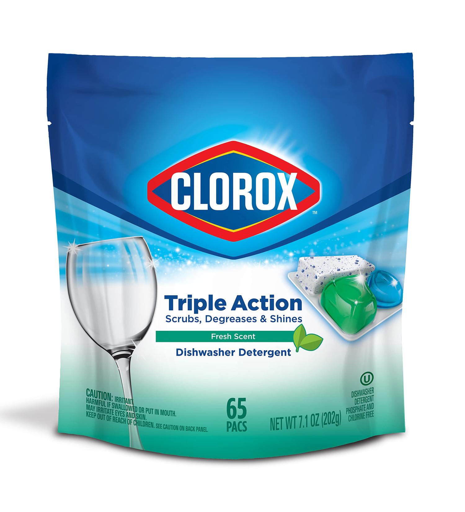Clorox Triple Action Dishwasher Detergent Pacs - 65 Count Fresh Scent - Pack of 1 - Buy Online on GoSupps.com