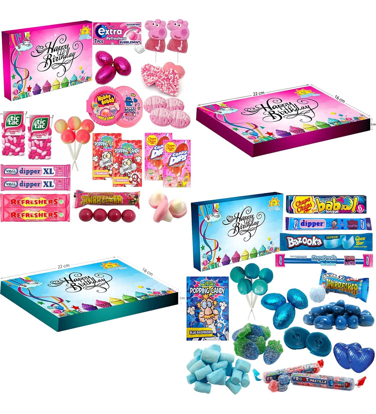 Retro Sweets & Chocolate Mixed Hamper Gift Box|Sweet Treats & Chocolates|Boy Girl Birthday Box|Perfect For Kids Parties Birthday|Happy Birthday Pink Blue Colour C5 Stylish Unique Box (VSTAR) - Buy Online on GoSupps.com