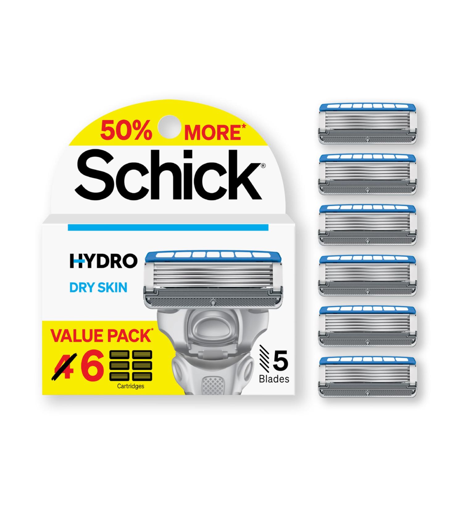 Schick Hydro Dry Skin Razor Refills | 6ct Razor Blade Refill for Men | Best 5 Blade Shaving Blades - Buy Online on GoSupps.com