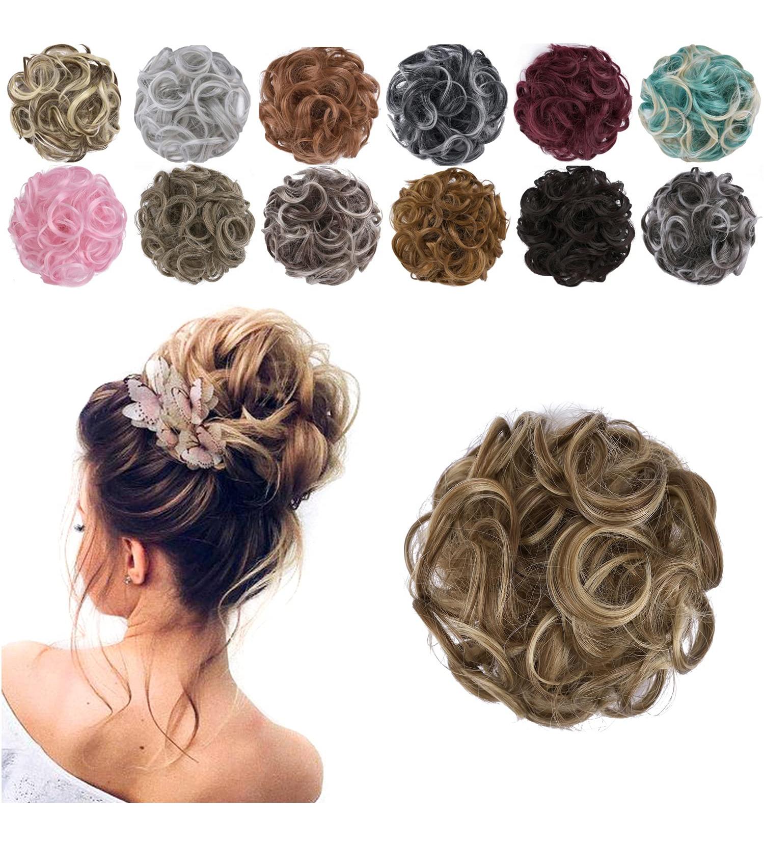 Girls Wave Curly Hair Bun Chignon Scrunchy Extension Ponytail Updo - Ash Blonde & Medium Golden Brown Mixed -60 - Buy Online on GoSupps.com