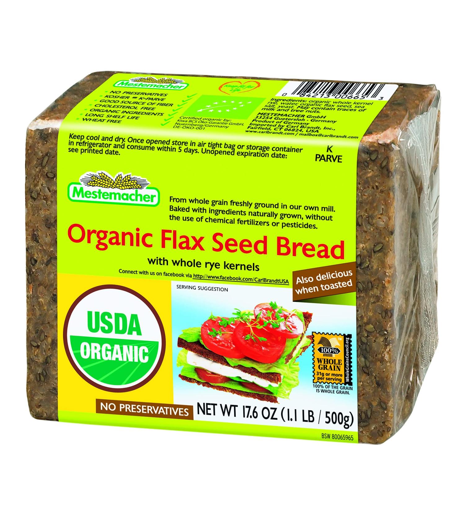 Organic Flaxseed Bread by Mestemacher - 17.6 oz (Pack of 12) | Healthy, High Fiber - Buy Online on GoSupps.com