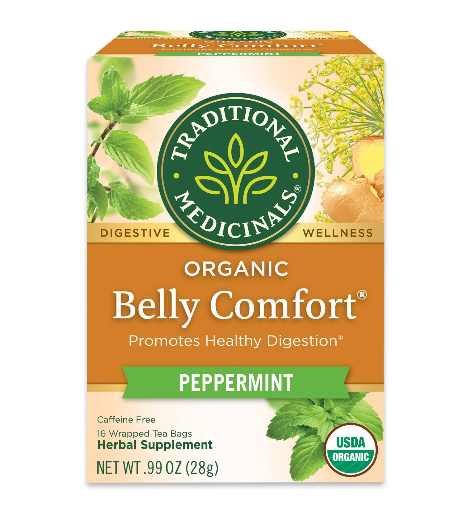 Traditional Medicinals Organic Belly Comfort Tea - Caffeine-Free Peppermint, 16 Wrapped Bags (0.99 oz) - Buy Online on GoSupps.com