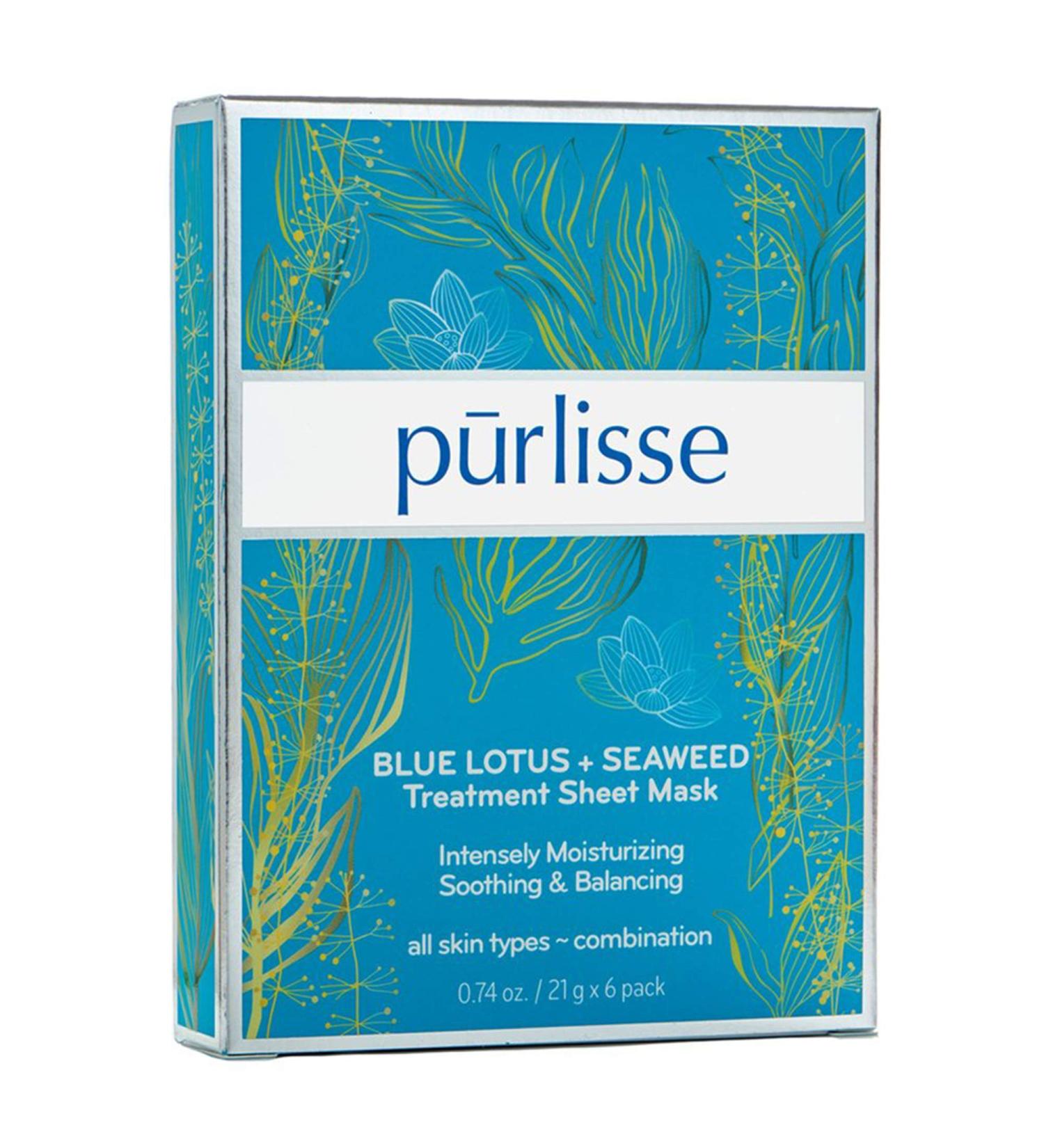 Shop Purlisse Blue Lotus Seaweed Treatment Sheet Masks - 6 Pack | Anti-Aging Hydration - Buy Online on GoSupps.com