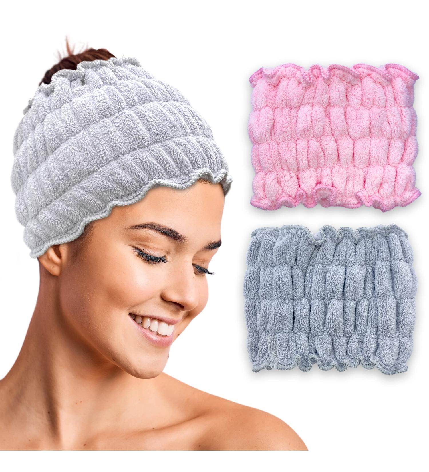Merely Beauty Extra Wide Spa Headband (2 Pack) - Baby Pink Grey | For Face Washing, Skincare, Makeup, Yoga - Home Spa Accessories - Buy Online on GoSupps.com