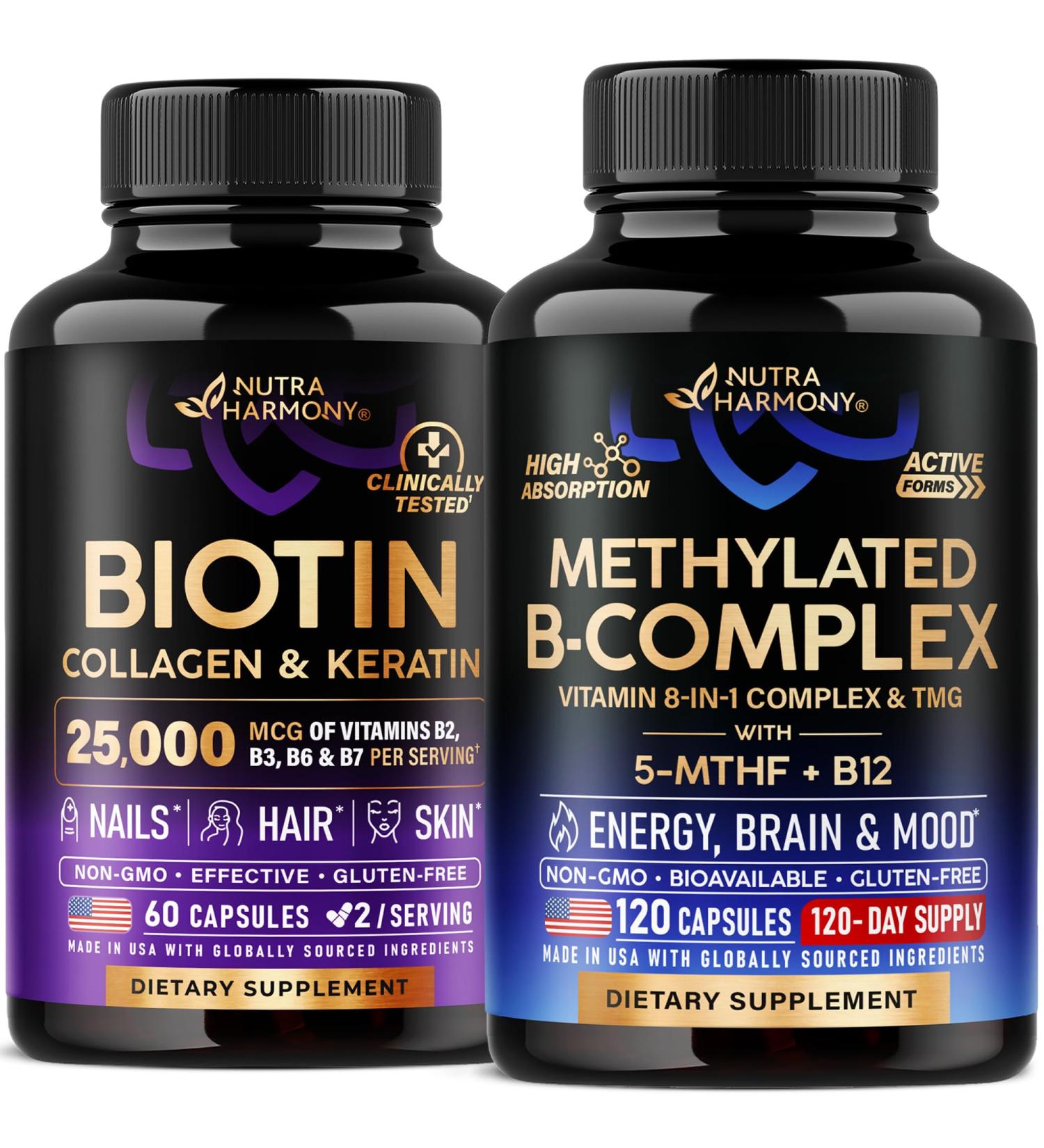NUTRAHARMONY Biotin Collagen Keratin & Vitamin B Complex Methylated Capsules