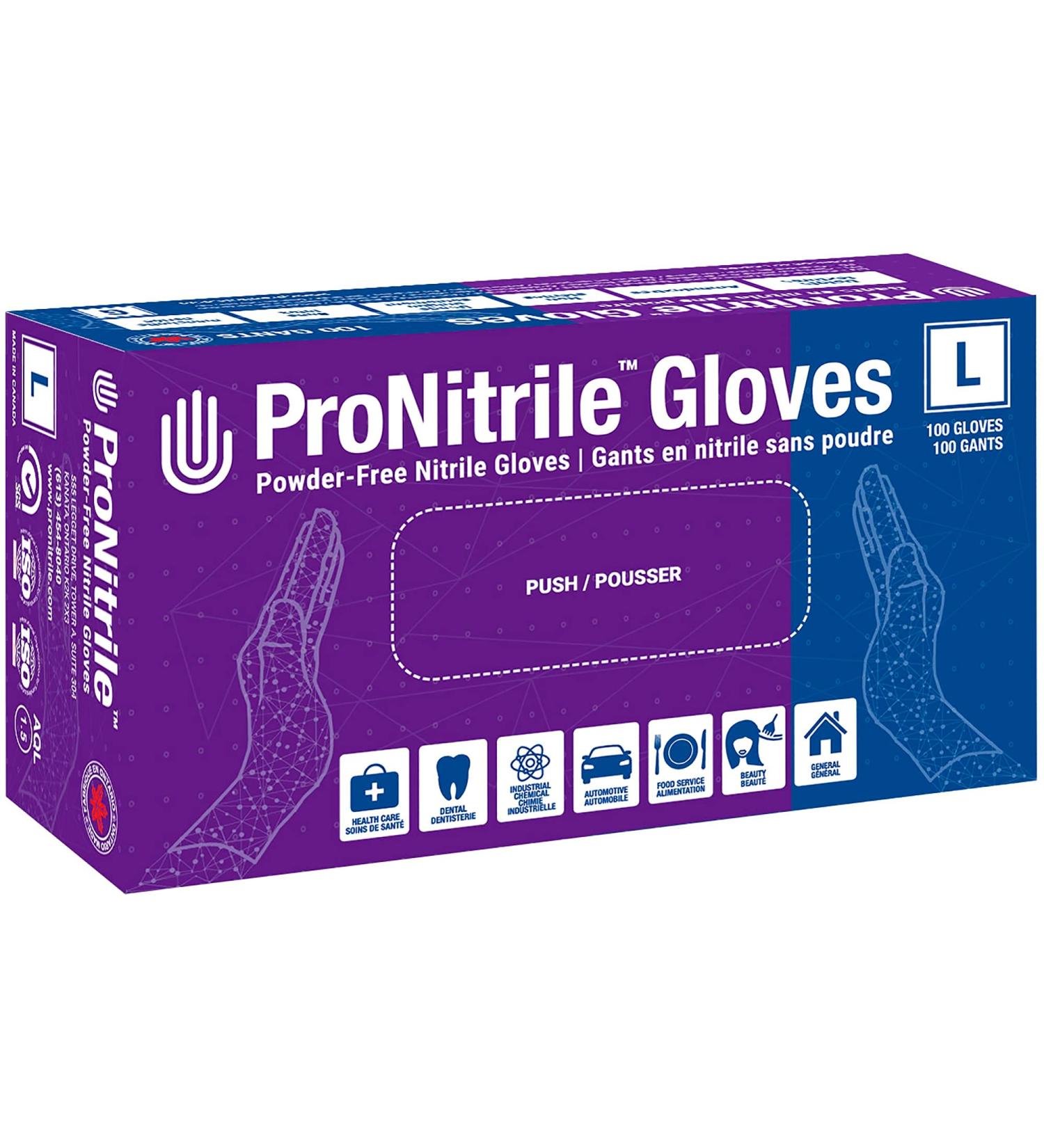 ProNitrile Premium Disposable Gloves | Powder-Free Nitrile Gloves Non-Sterile & Latex Free | Made in Canada 100 Pcs Per Box L (Pack of 100) - Buy Online on GoSupps.com