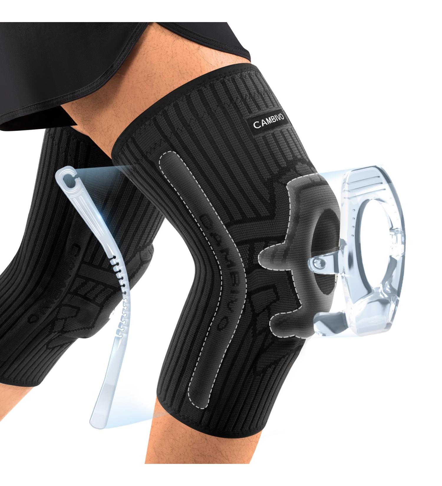 Buy Cambivo Knee Brace for Men & Women Compression Support with Stabilizers & Gel Pad for Arthritis Sports Running Volleyball - XL Black/Gray (2 Pieces) - Buy Online on GoSupps.com