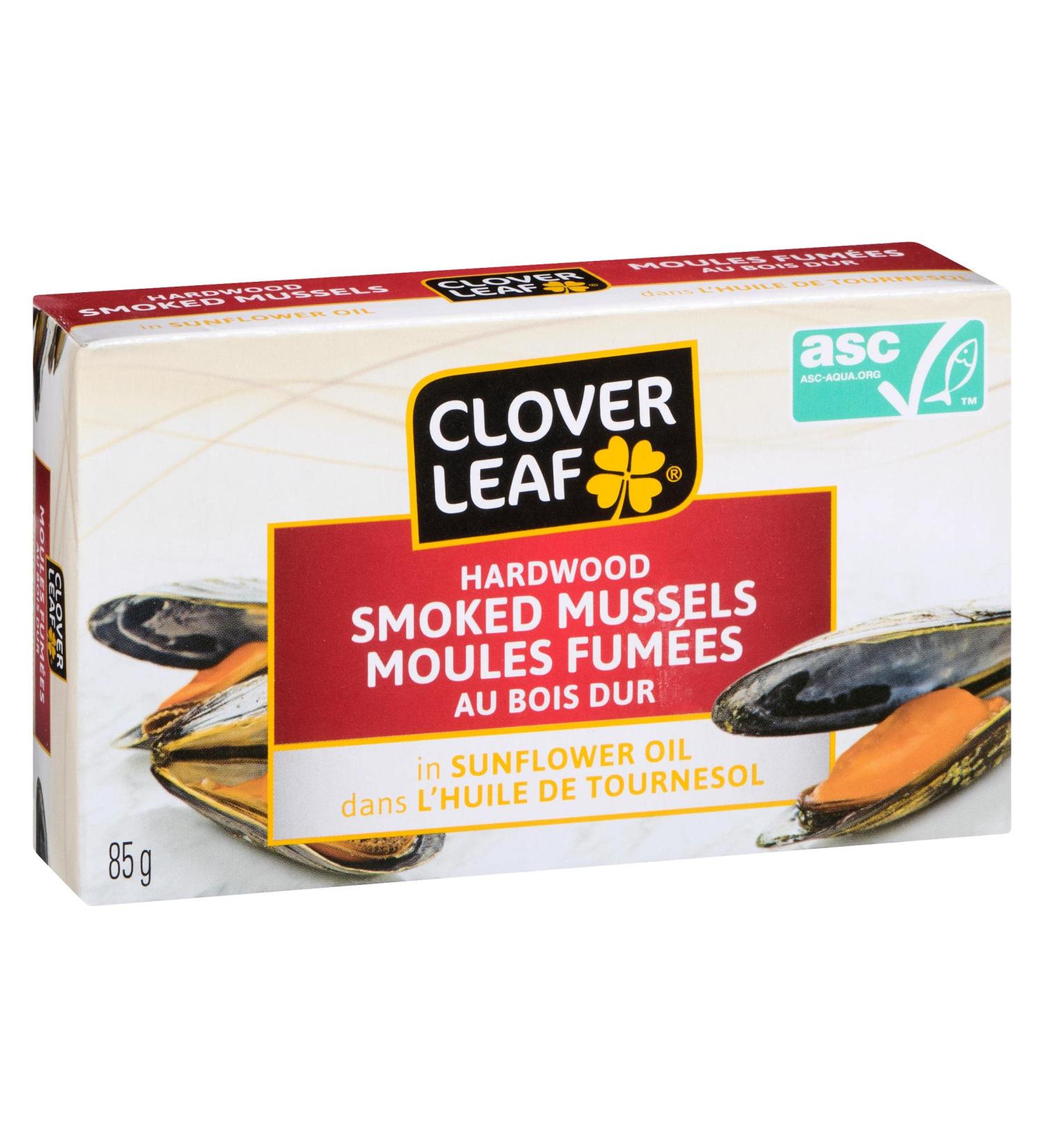 Clover Leaf Smoked Mussels in Sunflower Oil 85g 24 Count - Canned Mussels High in Protein 13g of Protein Per 65g Serving Drained Hardwood Smoked - Buy Online on GoSupps.com