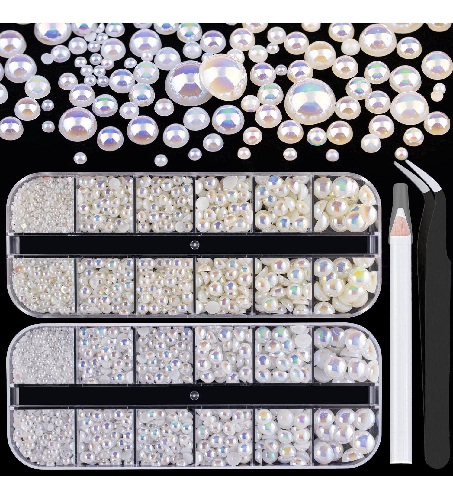 2700 Pcs Flat Back Pearls Kit - White AB & Beige AB Half Round Pearls Set with Pickup Tool for DIY Nail Art & Crafts - Buy Online on GoSupps.com