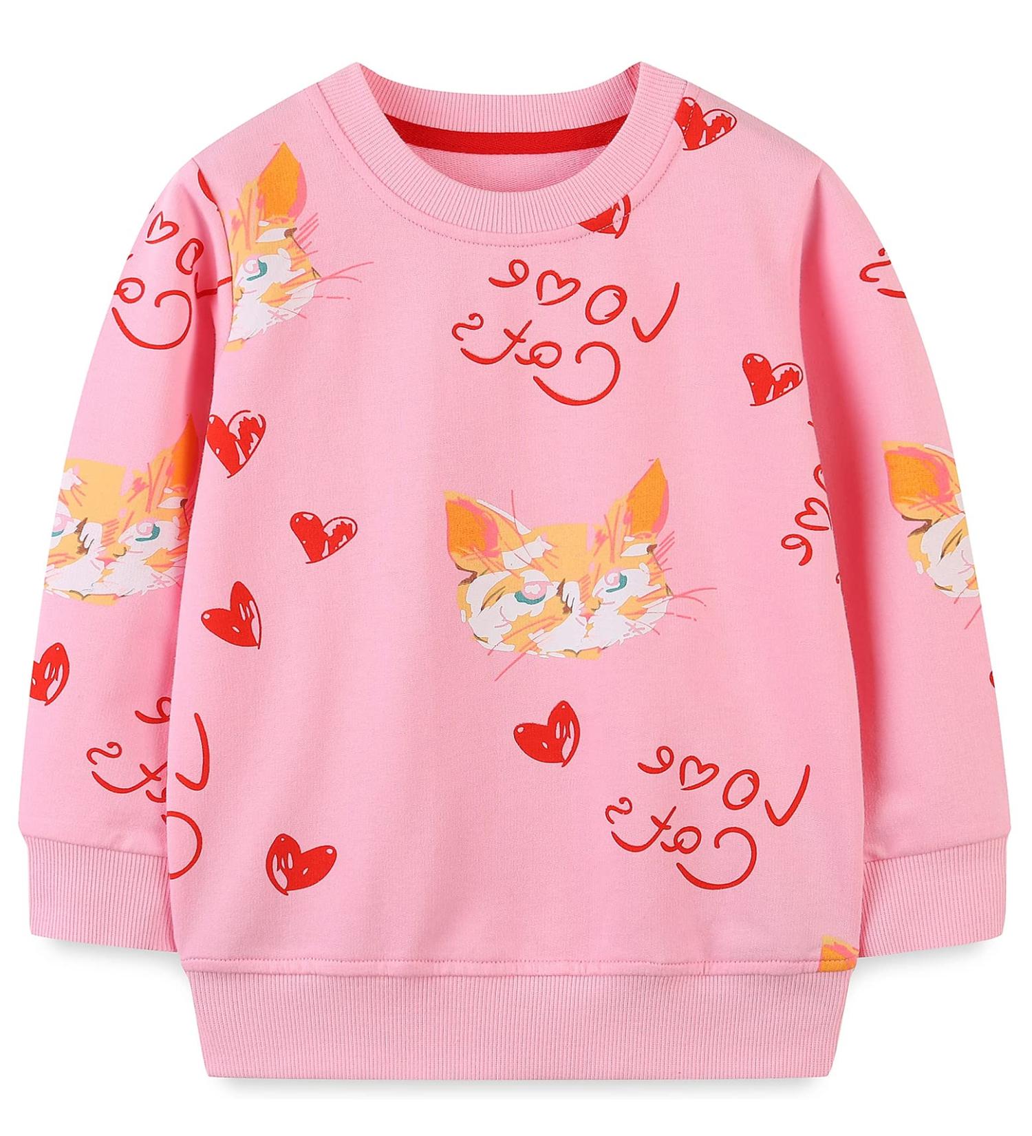 Girls Cotton Sweatshirt - Long Sleeve Pullover for Toddlers Age 4-5 Years | Casual Jumper T Shirt for Kids with Cats Design - Buy Online on GoSupps.com