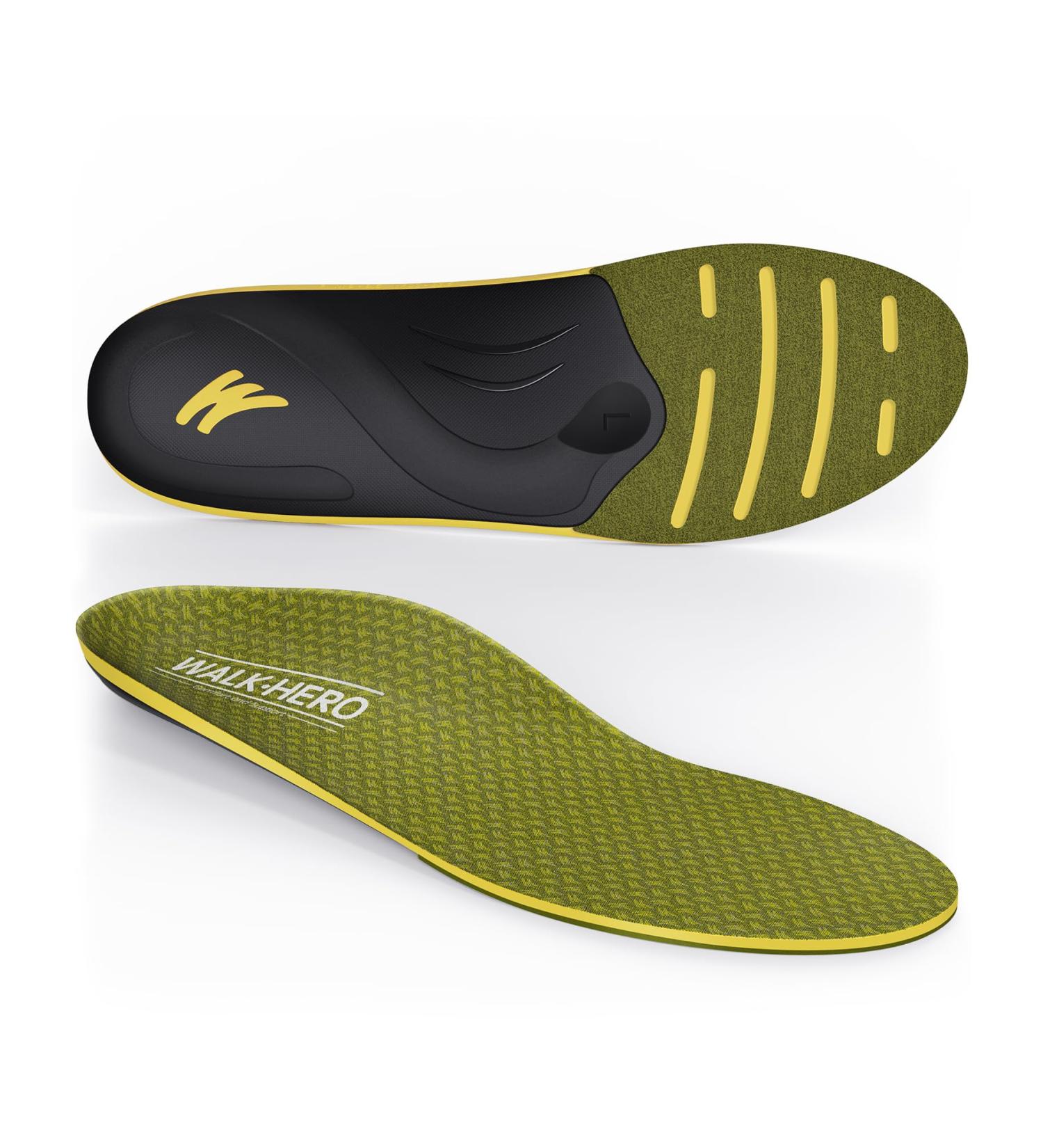 WalkHero Plantar Fasciitis Insoles - Heavy Duty Arch Support for Flat Feet (Men s 7-7.5 Women s 9-9.5) | Orthotic Inserts for Daily Walking - Olive Yellow - Buy Online on GoSupps.com