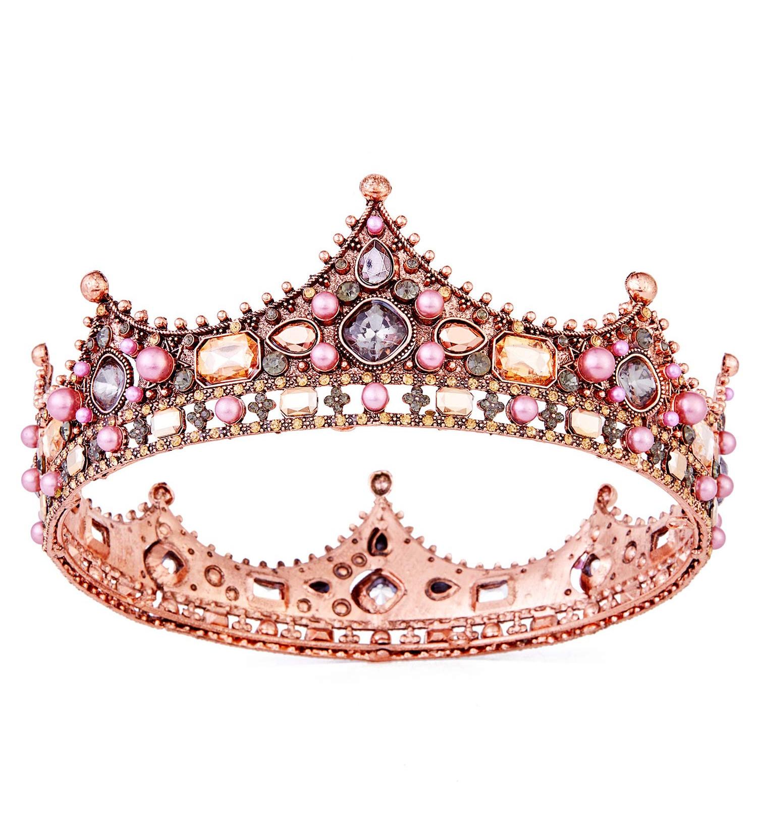 Vofler Rose Gold Crown Tiara for Women - Birthday Princess Queen Hair Decor with Crystal Rhinestone Pink Pearls - Ideal for Bridal, Quinceanera, Wedding, Pageant & Costume Parties - Buy Online on GoSupps.com