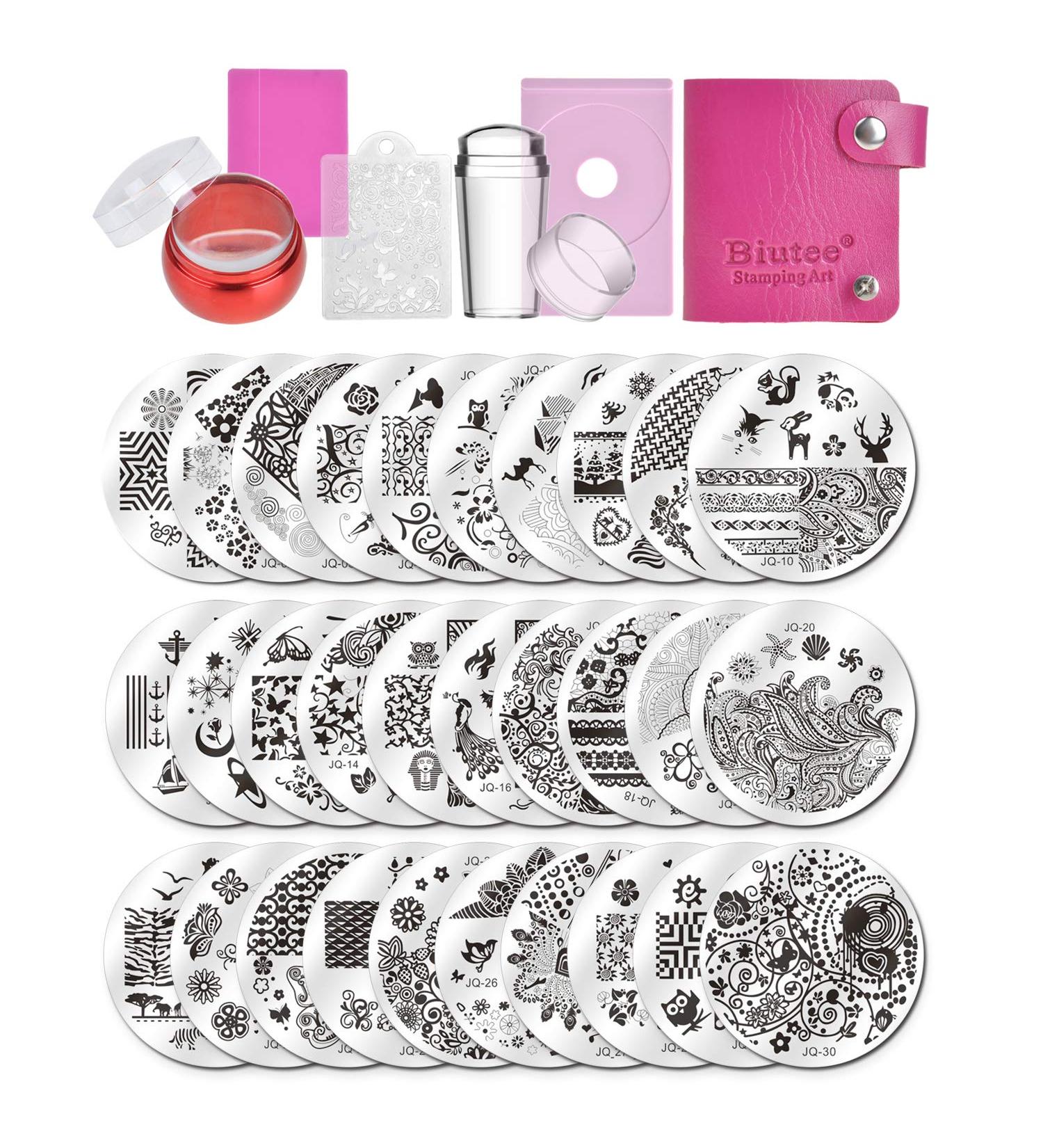 BIEUTEE Nail Art Stamp Template 30 Designs Nail Stamping Stencil Complete Set with 1 Stamp & 2 Scrapers for Stunning Nail Art - Buy Online on GoSupps.com