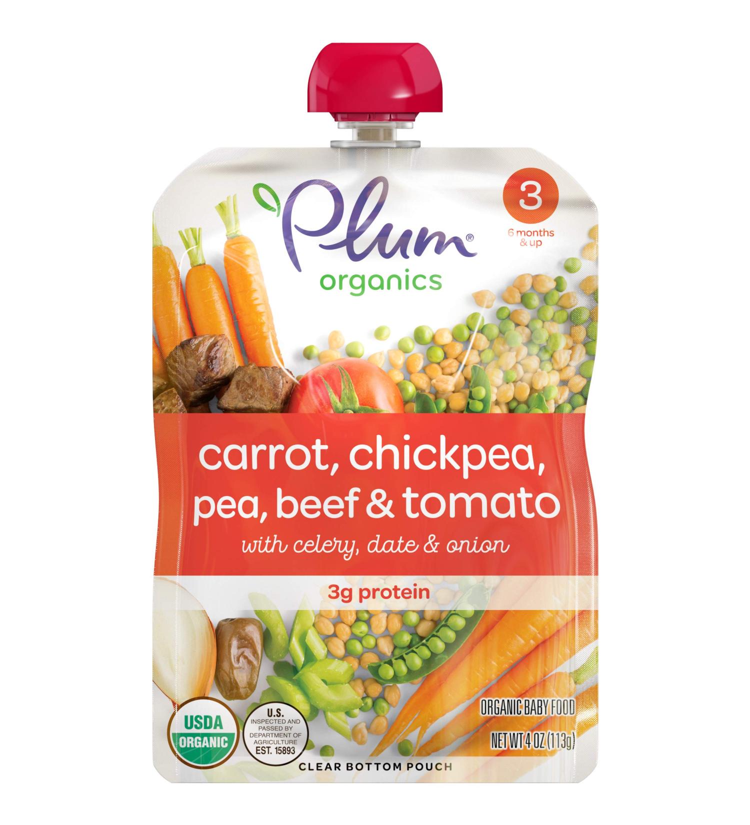 Plum Organics Baby Food Pouch | Stage 3 | Carrot  Chickpea  Pea  Beef & Tomato | 4 Ounce | 6 Pack | Organic Food Squeeze for Babies  Kids  Toddlers - Buy Online on GoSupps.com
